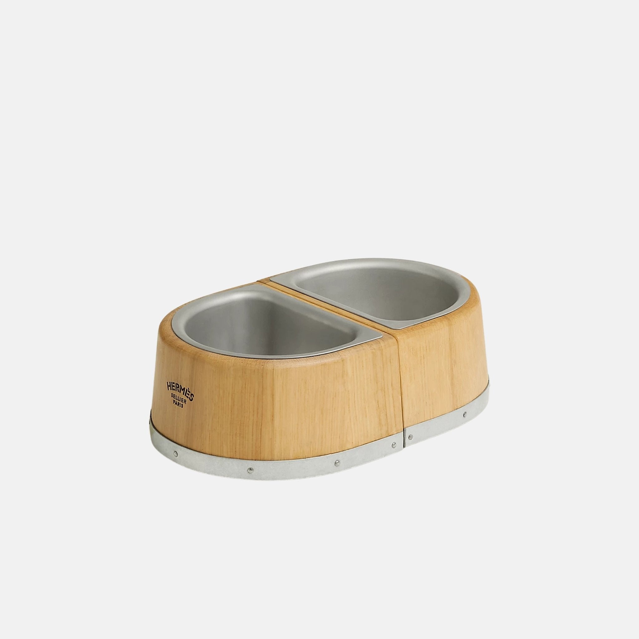 Hermes Luxury Dog Bowl In Oak Wood, Side