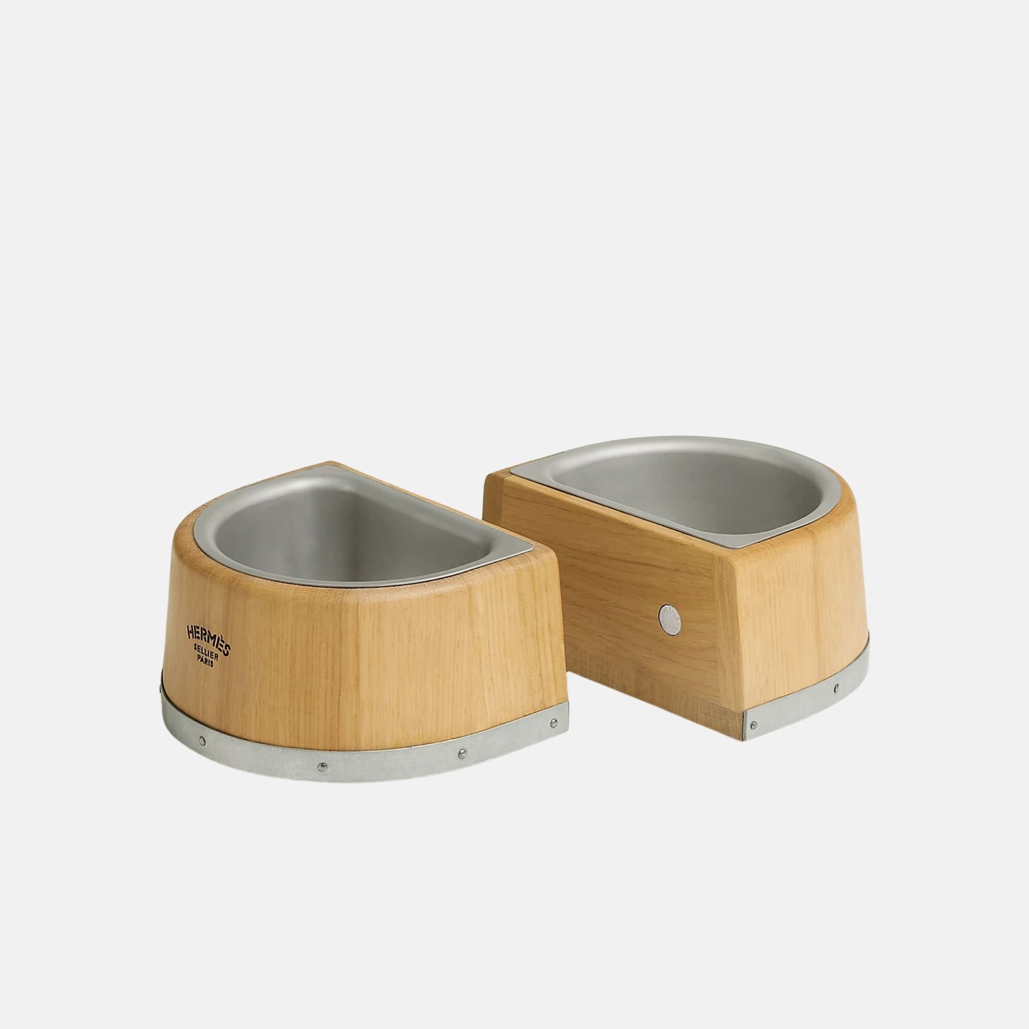Hermes Luxury Dog Bowl In Oak Wood, Split