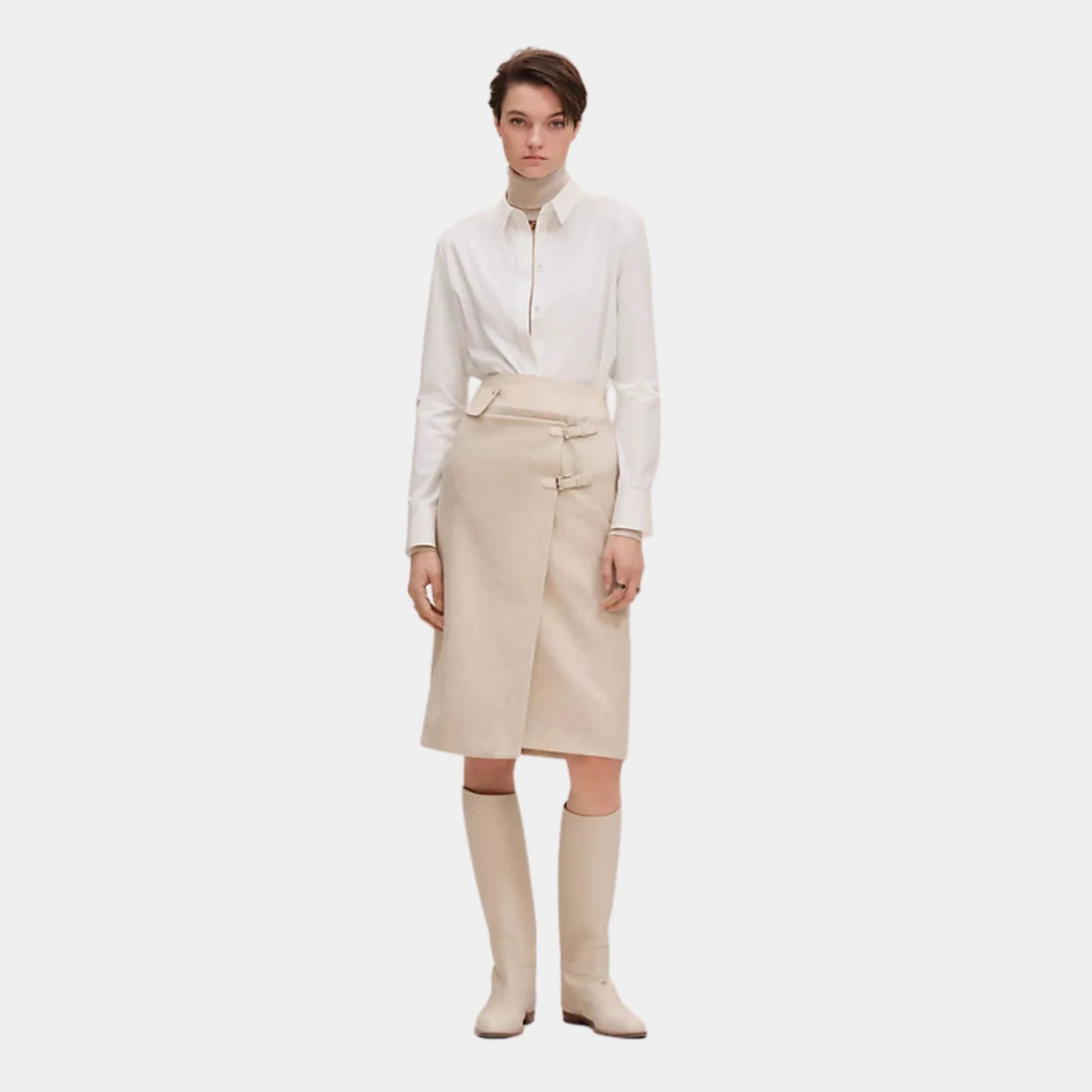 Hermes Micro Shirt in Cotton Twill, Blanc, Front