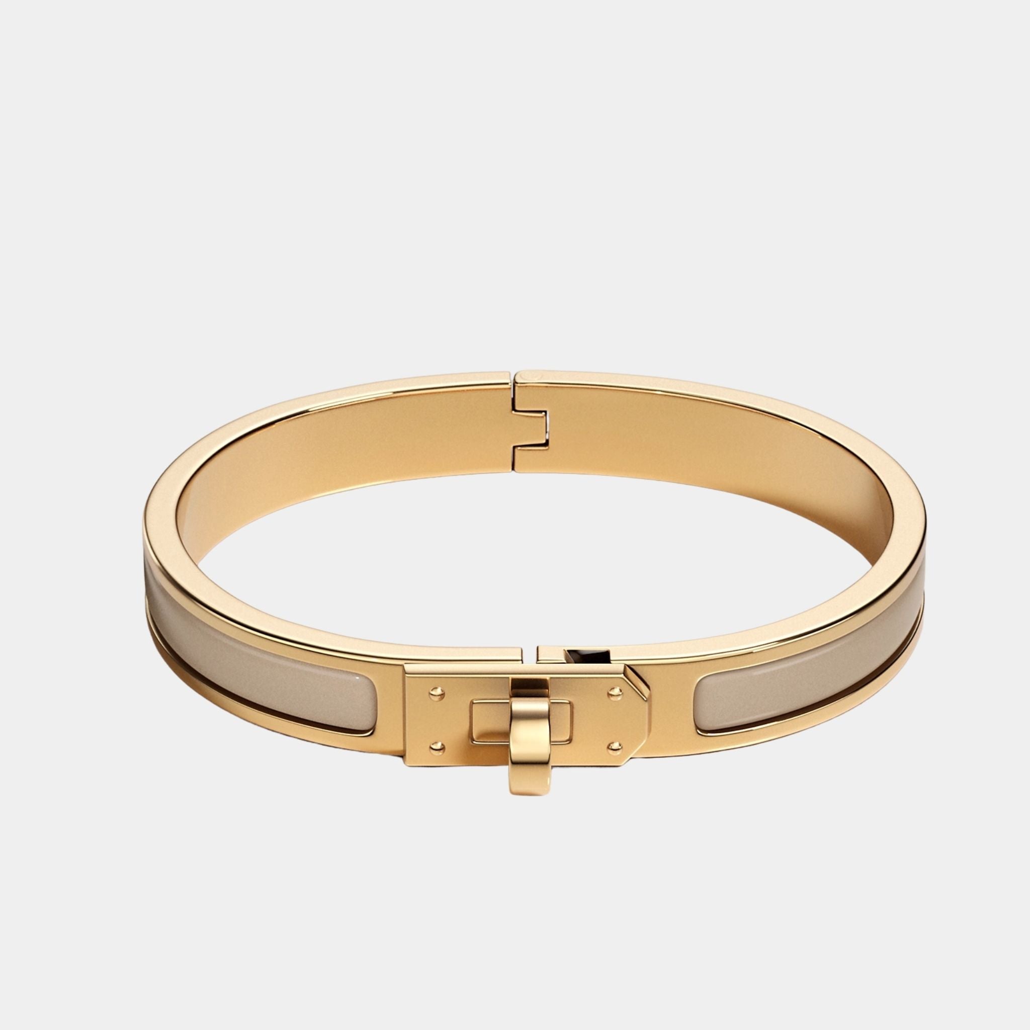 Hermes Mini Clic Kelly Bracelet Gold Plated, Marron Glace
