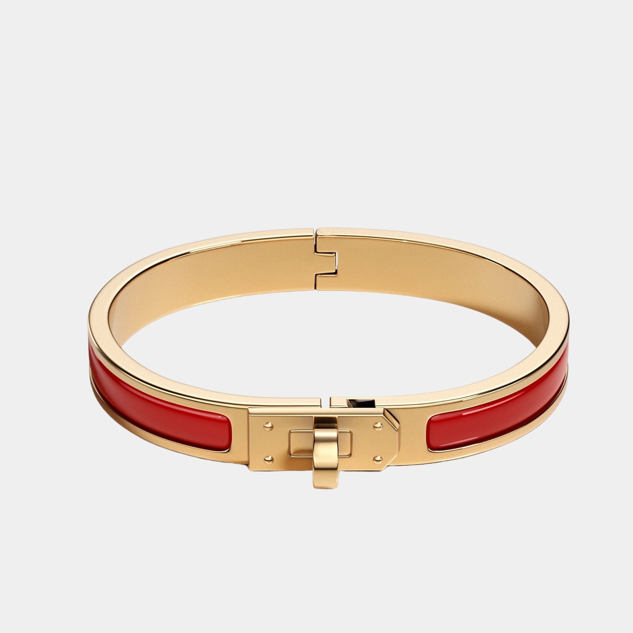 Hermes Mini Clic Kelly Bracelet Gold Plated, Rouge Amarante