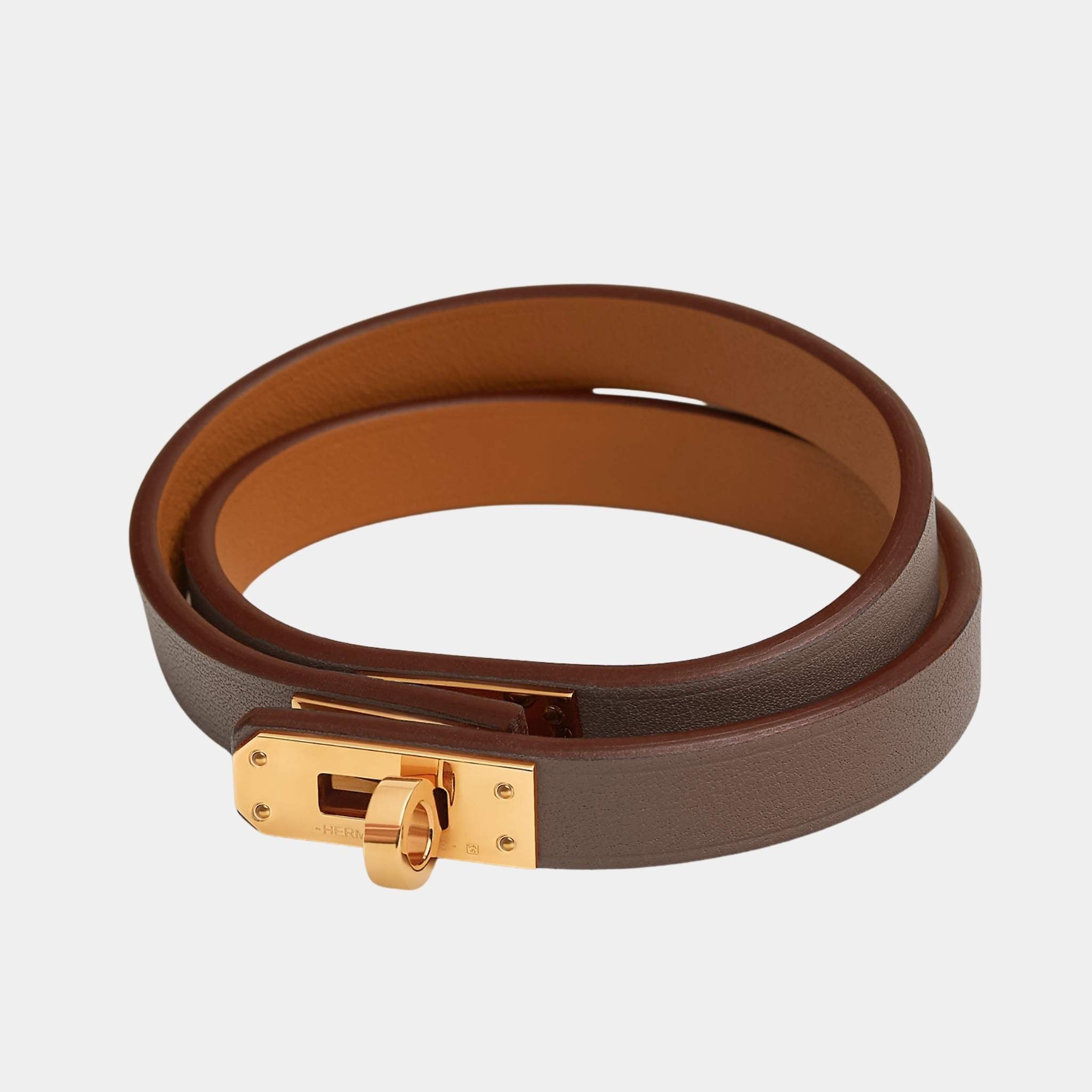 Hermes Mini Kelly Double Tour Bracelet Swift Calfskin, Etoupe