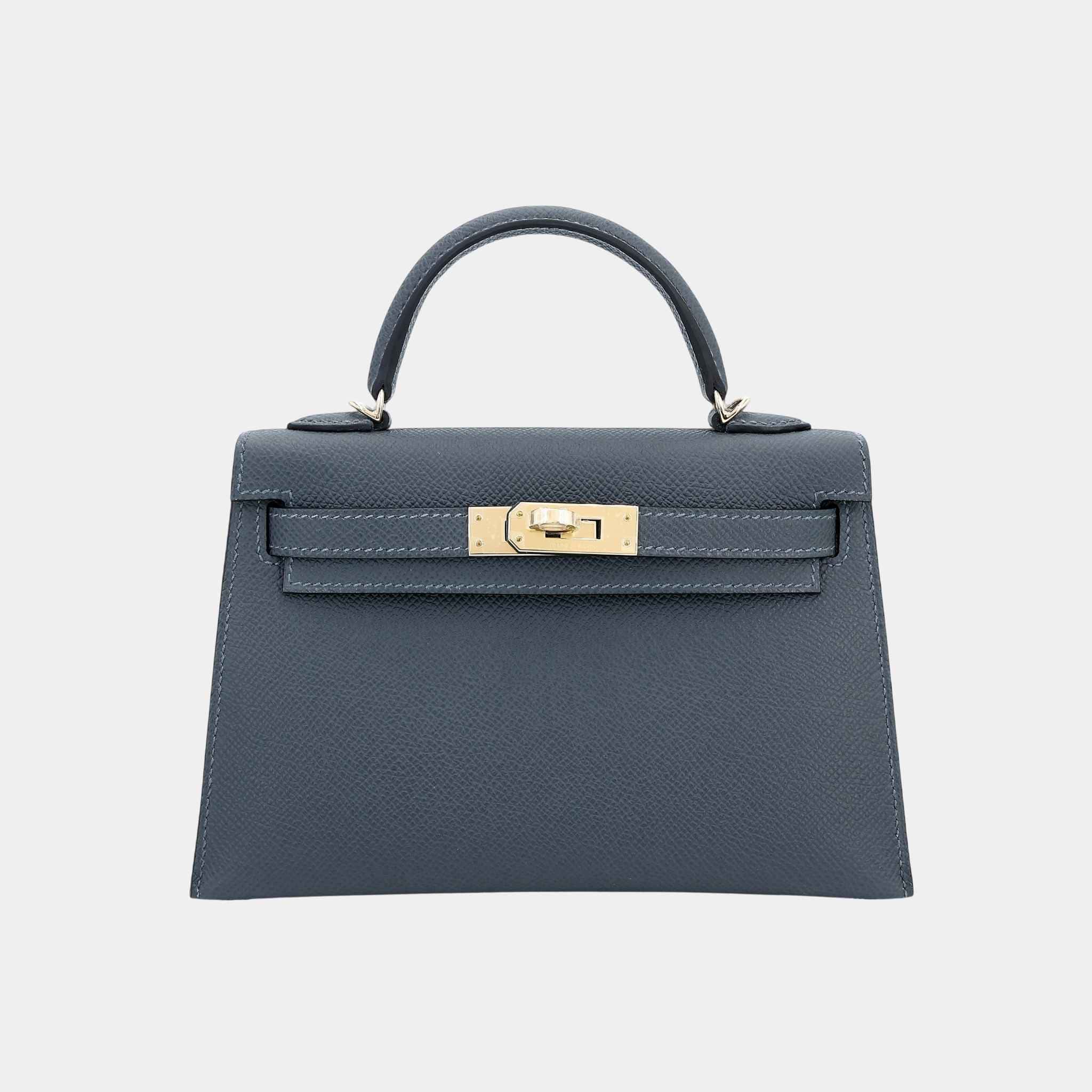 Hermes Mini Kelly II Epsom Gris Misty PBHW, Front