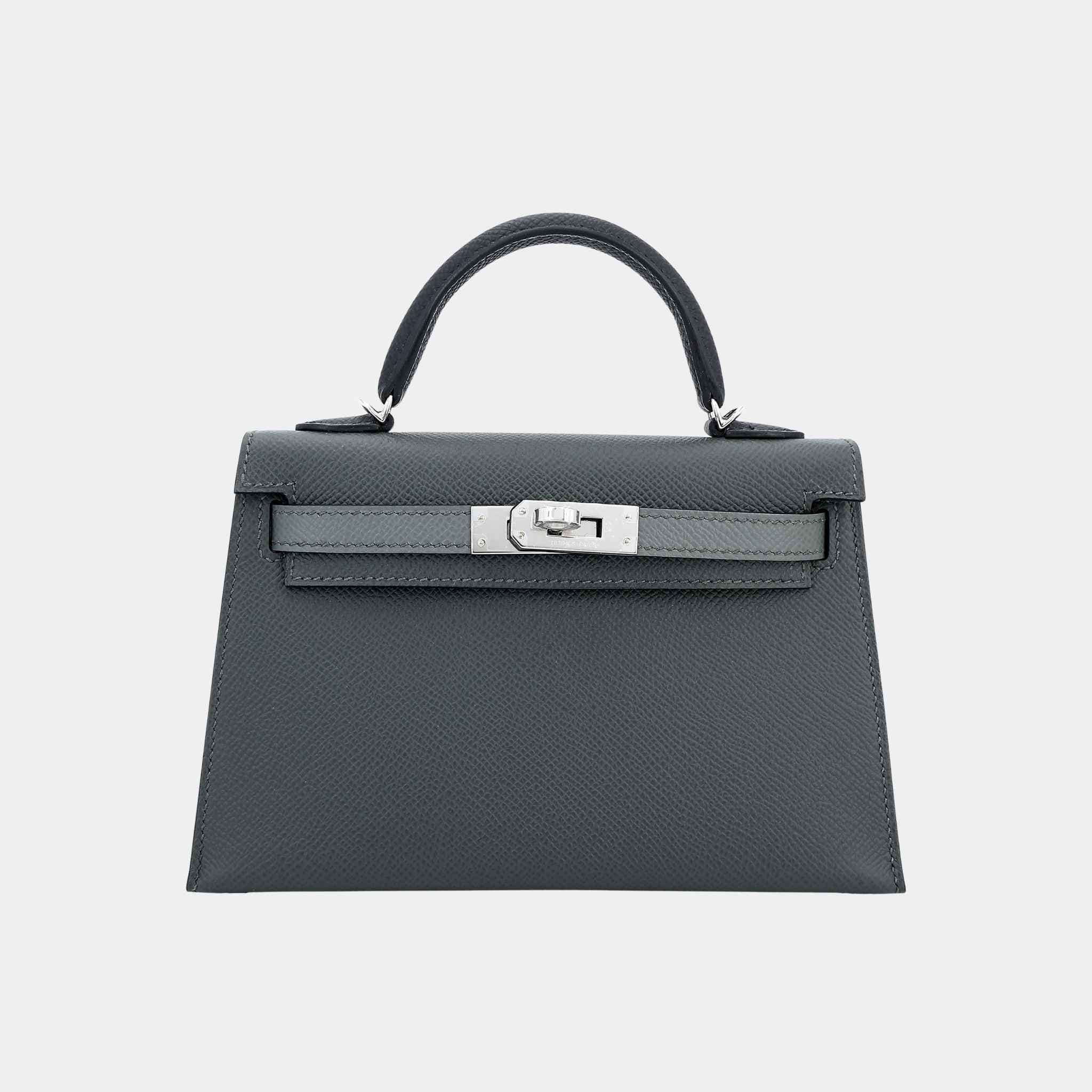 Hermes Mini Kelly II Epsom Vert Mangrove/Vert Amande/Black PHW, Front