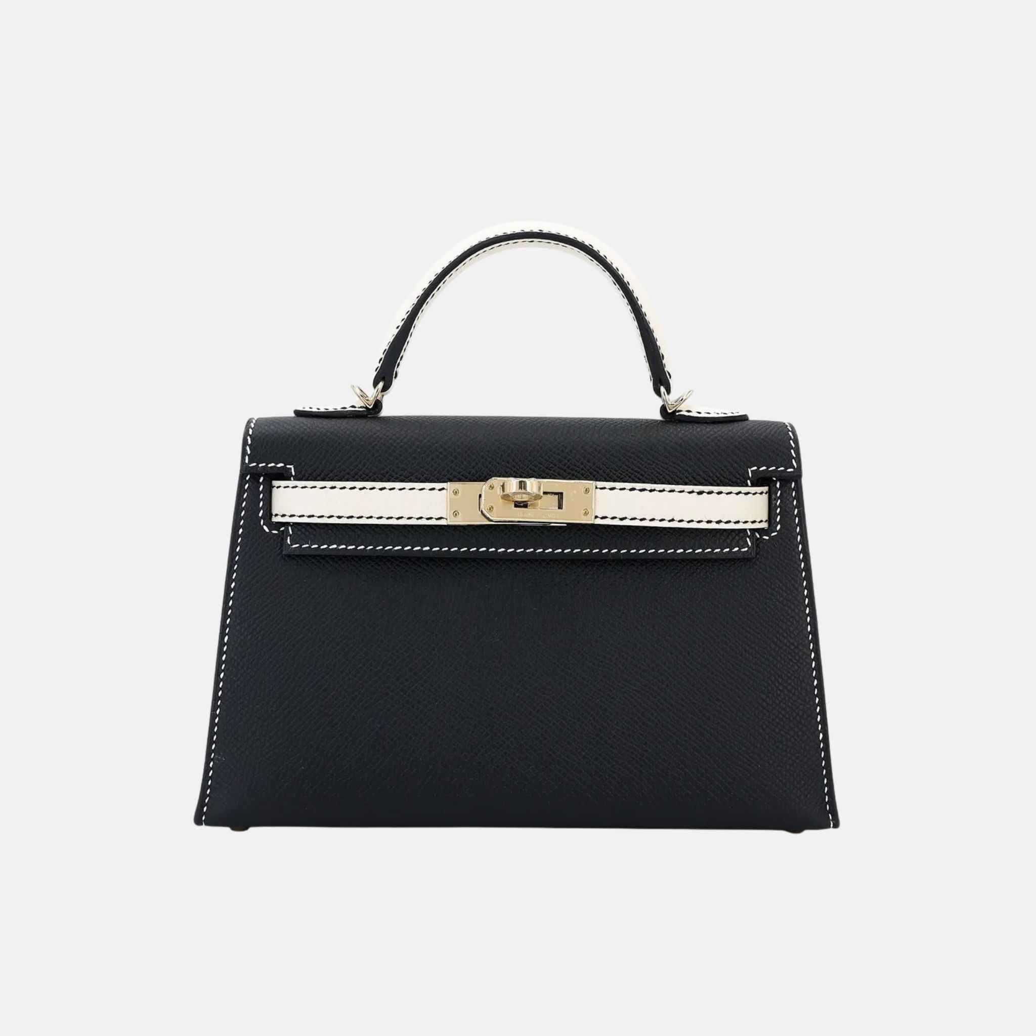 Hermes Mini Kelly II HSS Epsom Black/Craie PBHW, Front