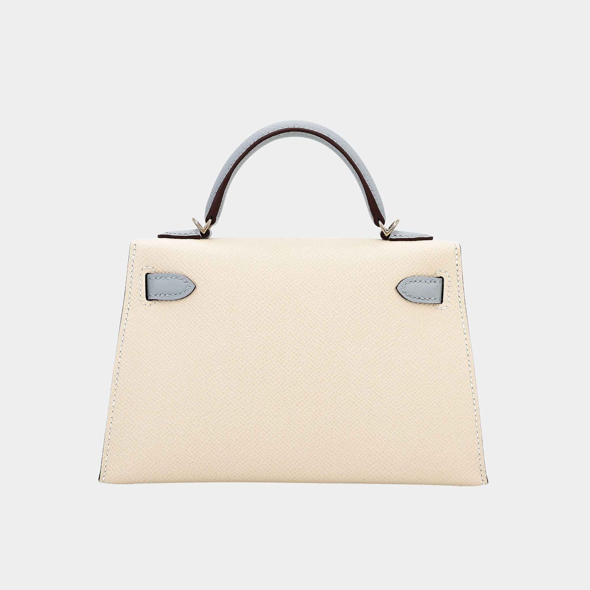 Hermes Mini Kelly II HSS Epsom Craie/Bleu Glacier PBHW, Back