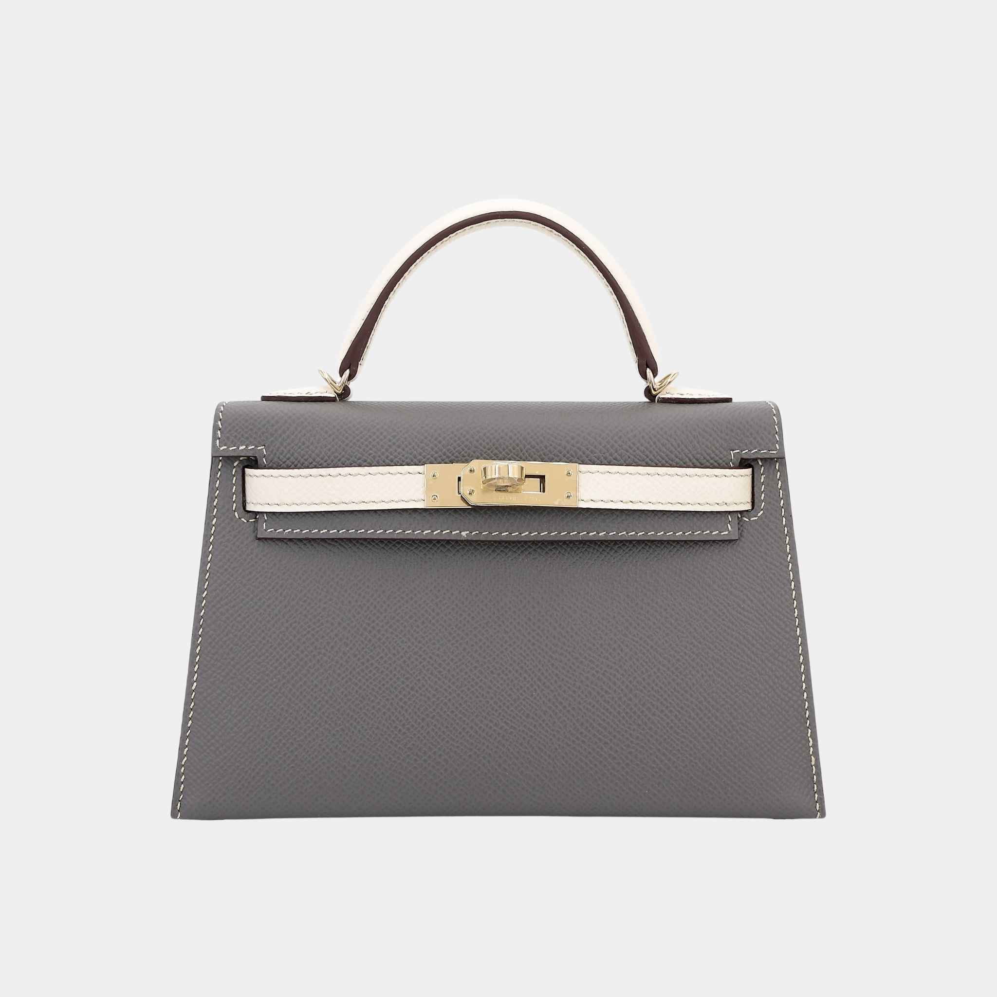 Hermes Mini Kelly II HSS Epsom Gris Meyer/Craie PBHW, Front