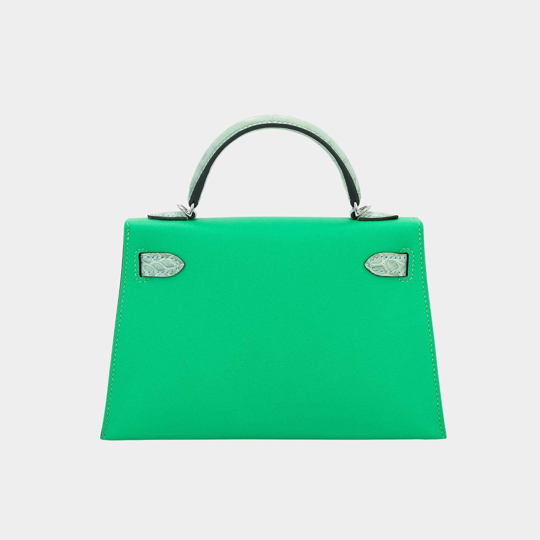 Hermes Mini Kelly II Madame-Matte Alligator Vert Comics/Vert d’Eau PHW, Back