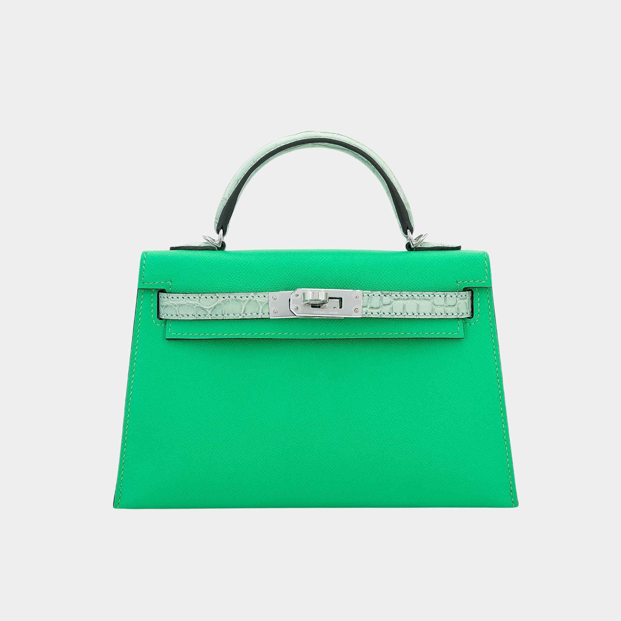 Hermes Mini Kelly II Madame-Matte Alligator Vert Comics/Vert d’Eau PHW, Front