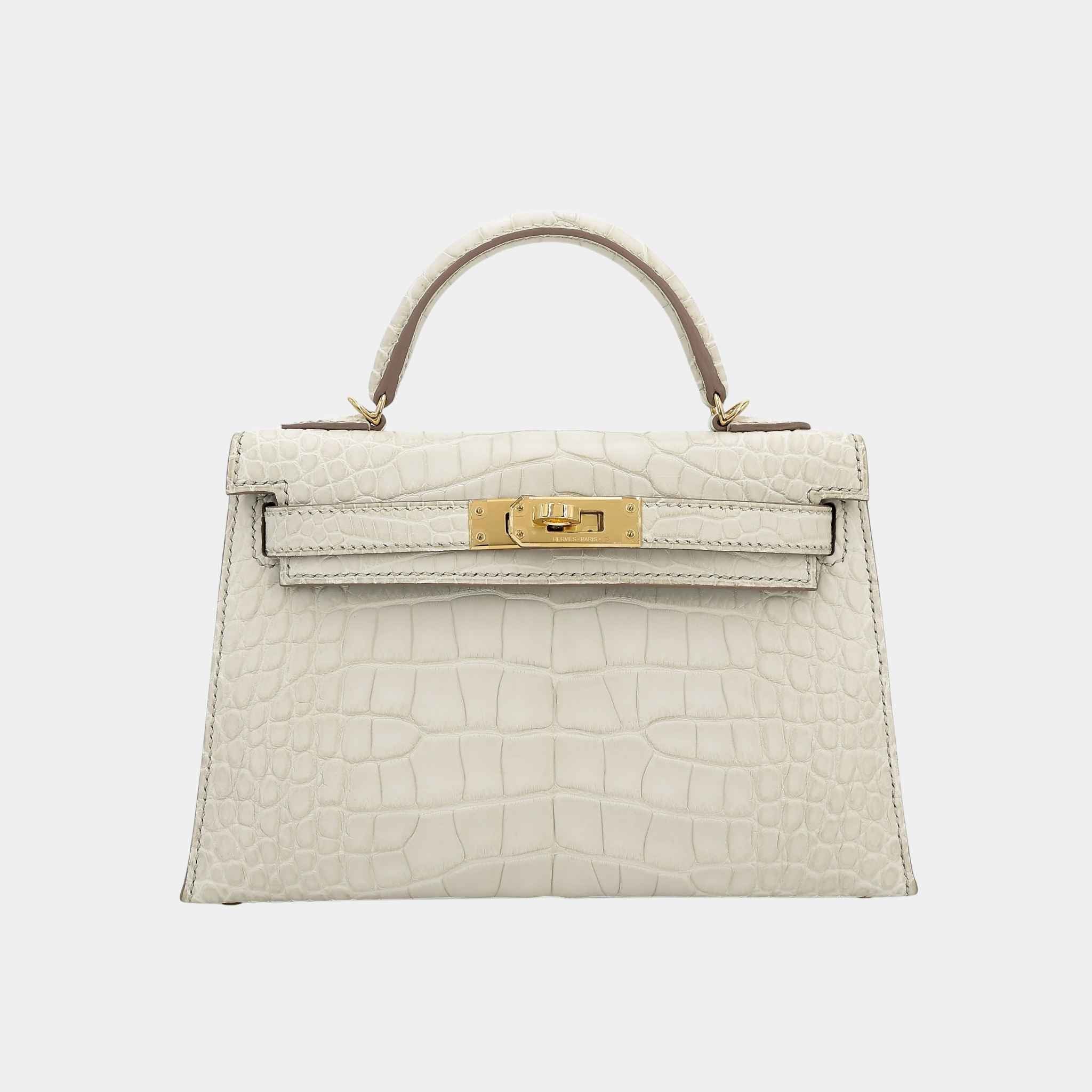 Hermes Mini Kelly II Matte Alligator Beton GHW, Front