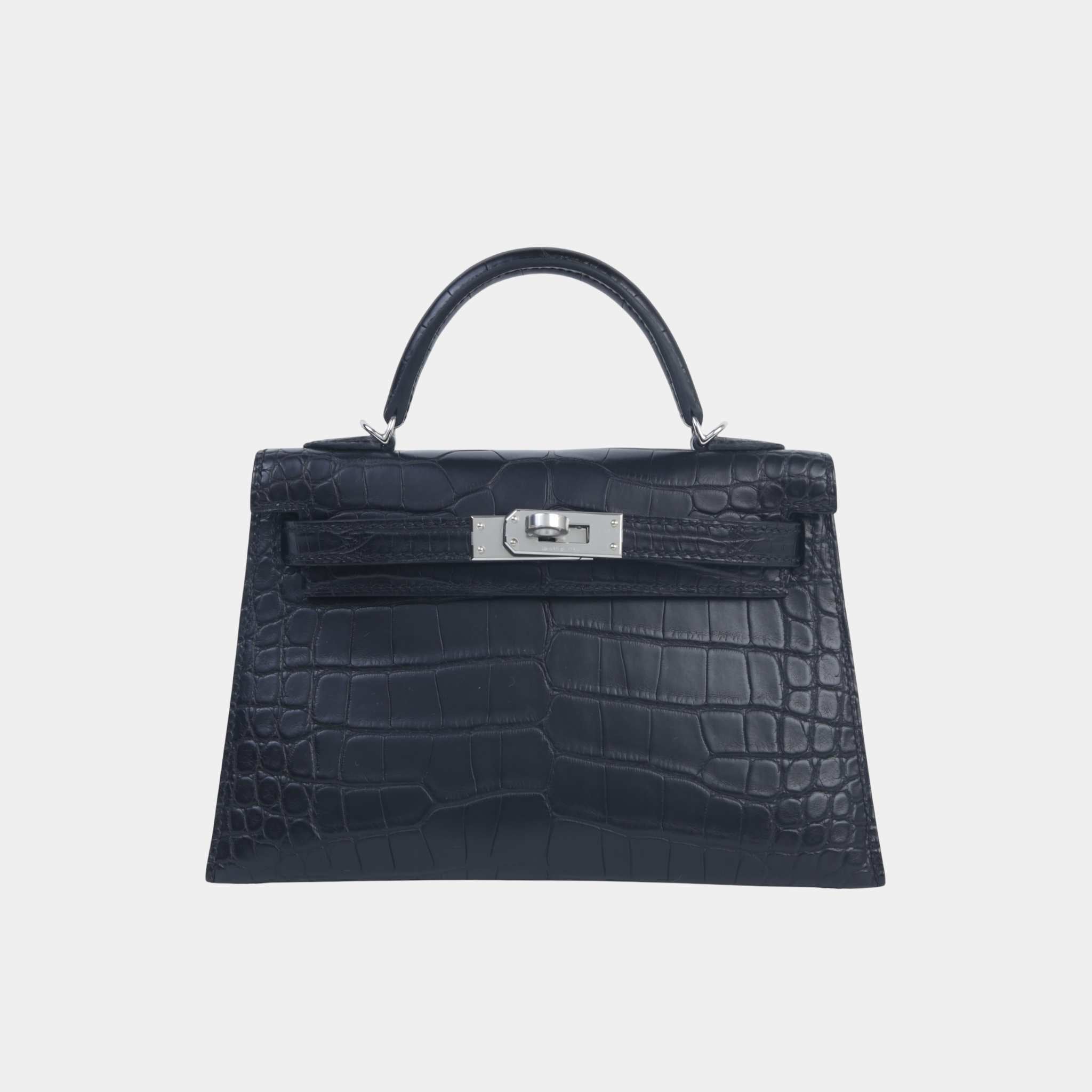 Hermes Mini Kelly II Matte Alligator Black PHW, Front