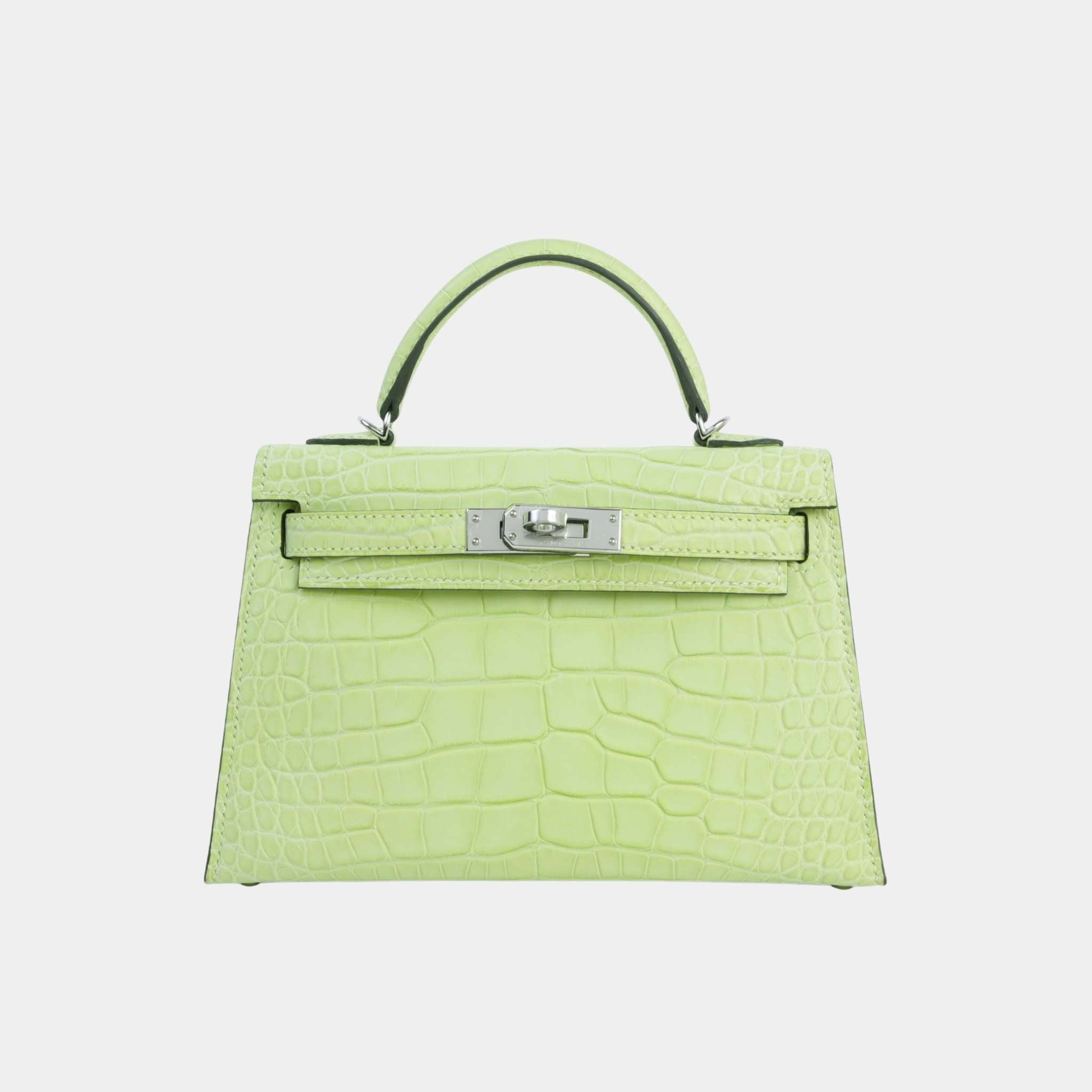 Hermes Mini Kelly II Matte Alligator Jaune Bourgeon PHW, Front