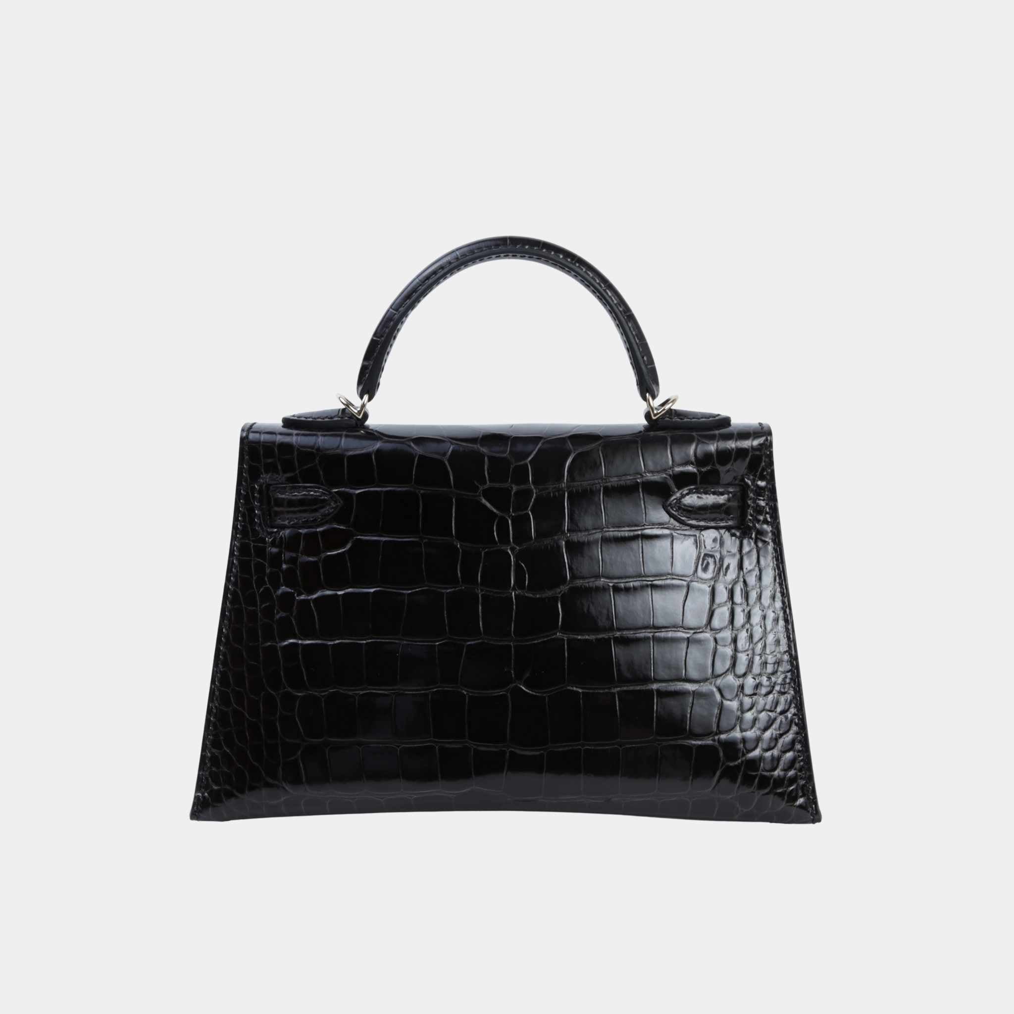 Hermes Mini Kelly II Shiny Alligator Graphite PBHW, Back