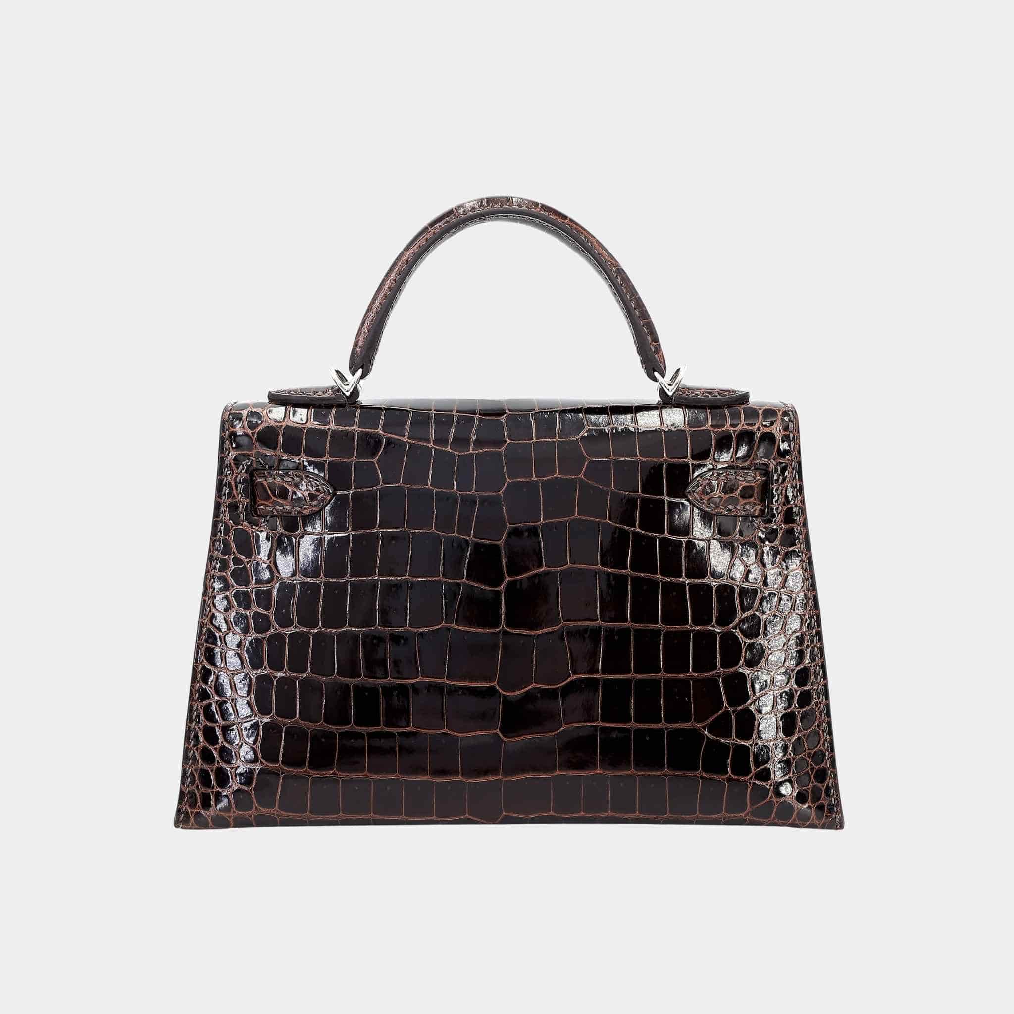 Hermes Mini Kelly II Shiny Porosus Crocodile Havane PHW, Back