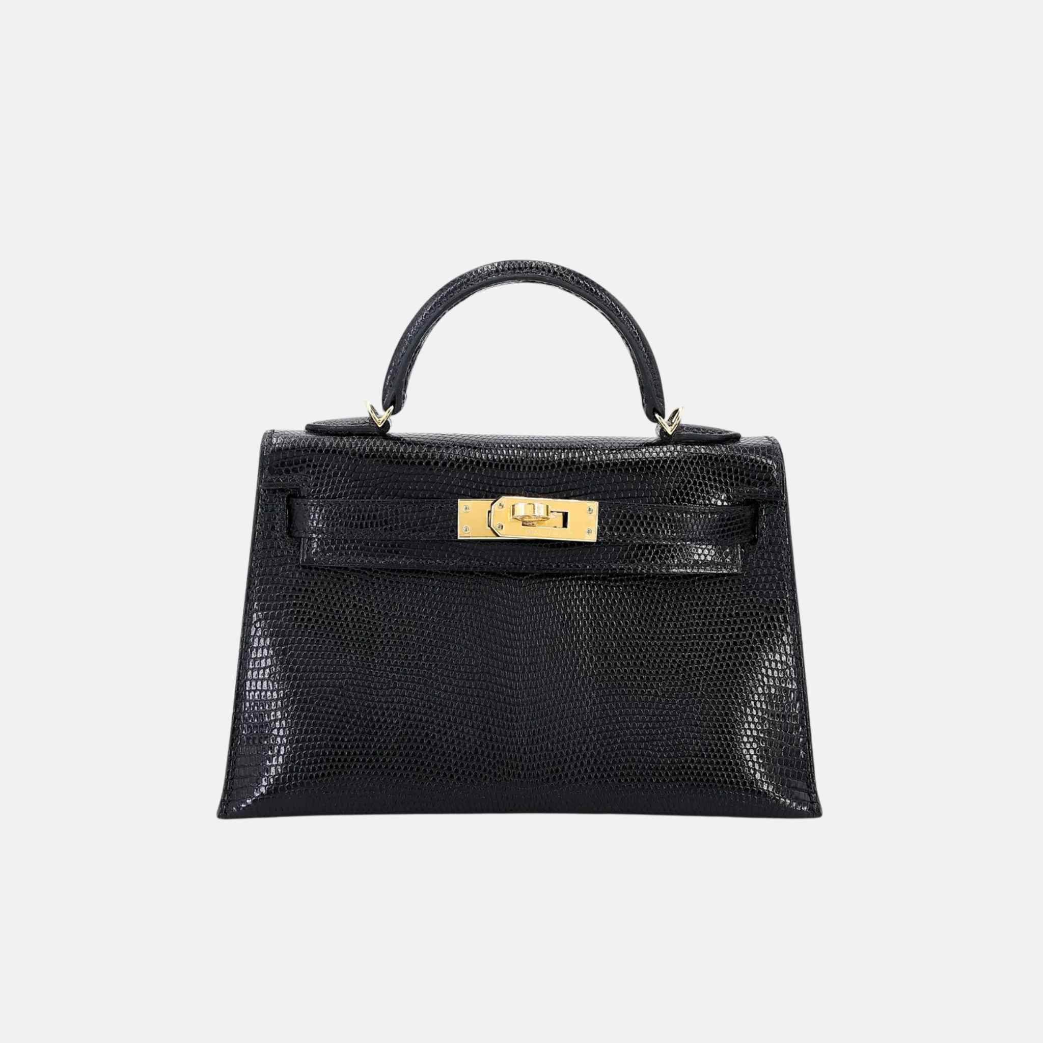 Hermes Mini Kelly II Lizard Black GHW, Front