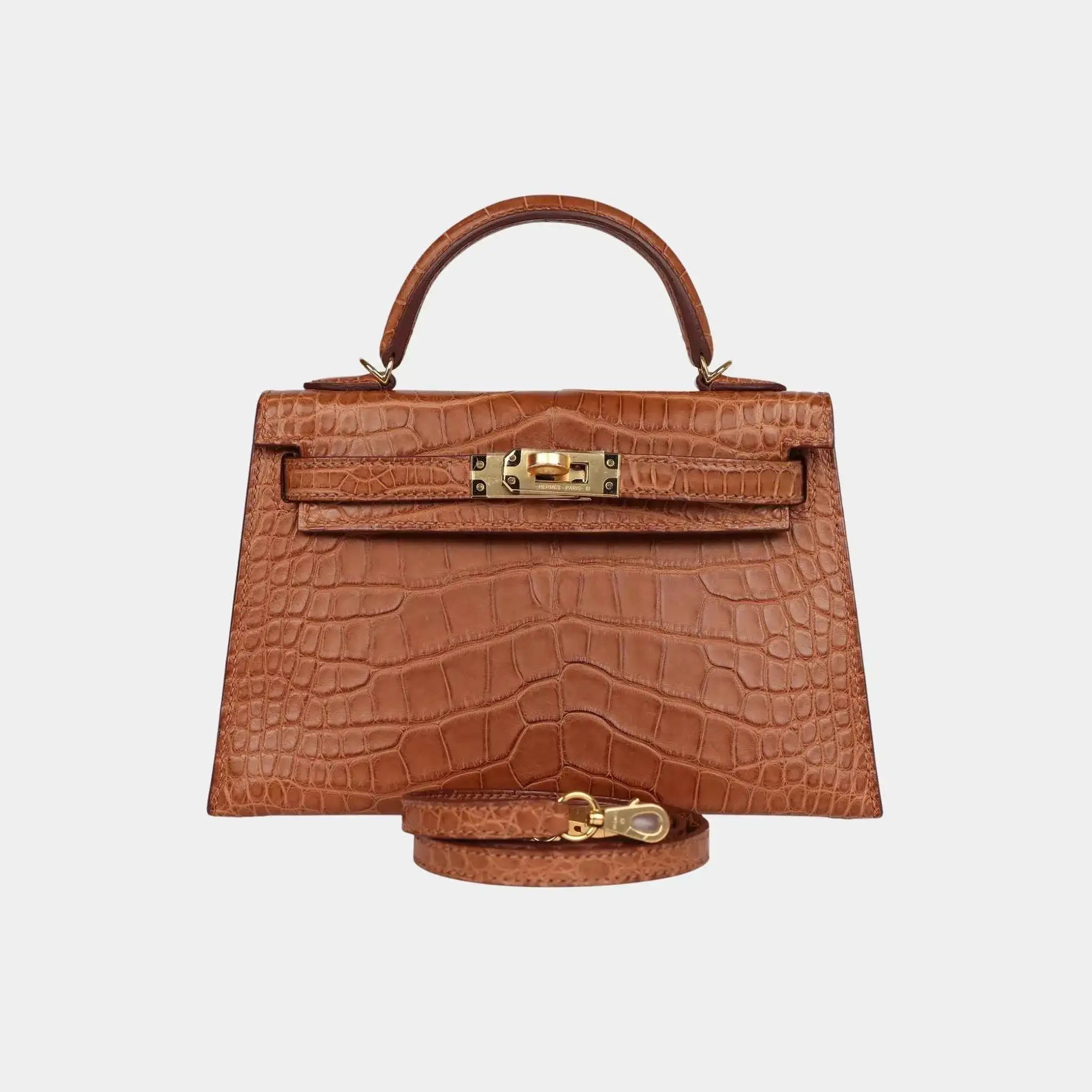 Hermes Mini Kelly Matte Alligator Gold GHW, Front