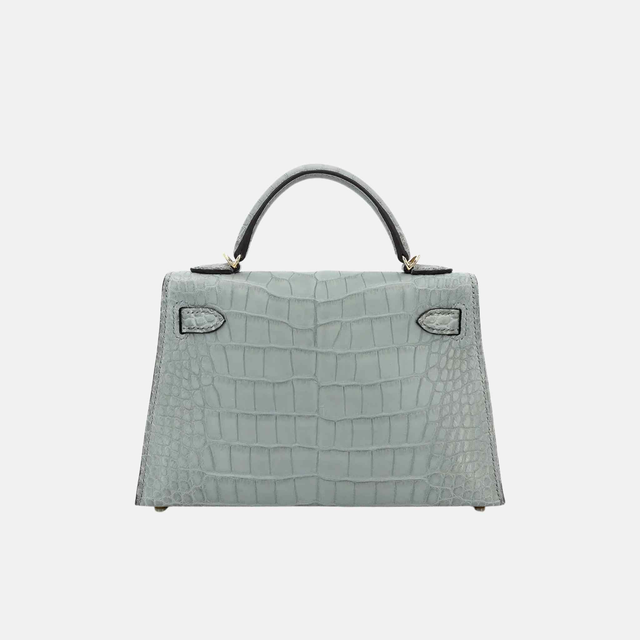 Hermes Mini Kelly Matte Alligator Gris Ciment GHW, Back