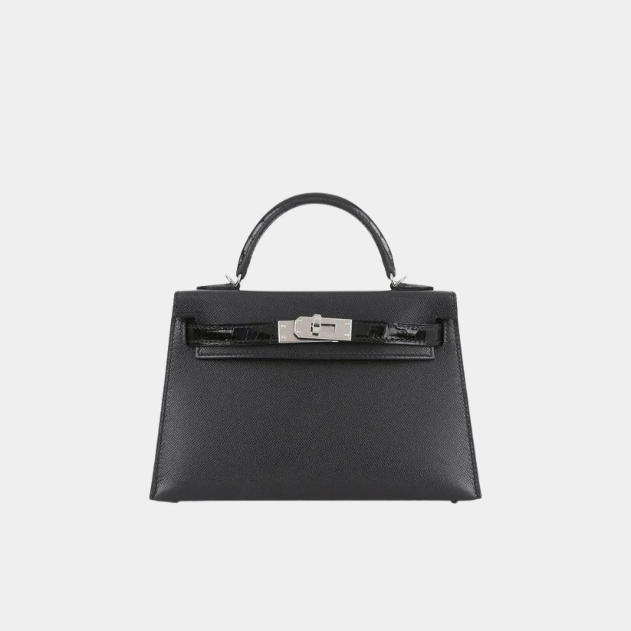 Hermes Mini kelly Touch Black Madame & Shiny Alligator PHW, front