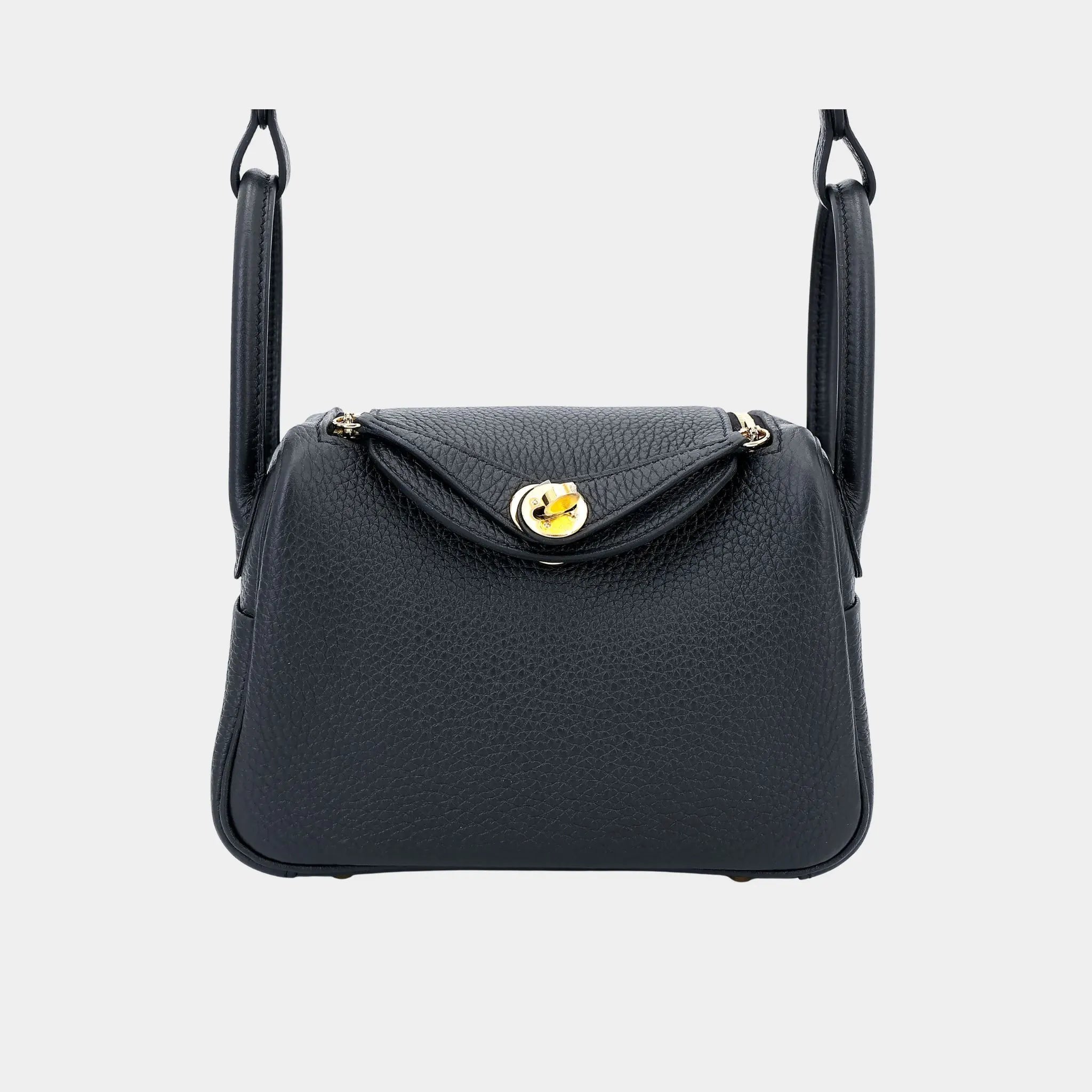 Hermes Mini Lindy II Clemence Black GHW, Front
