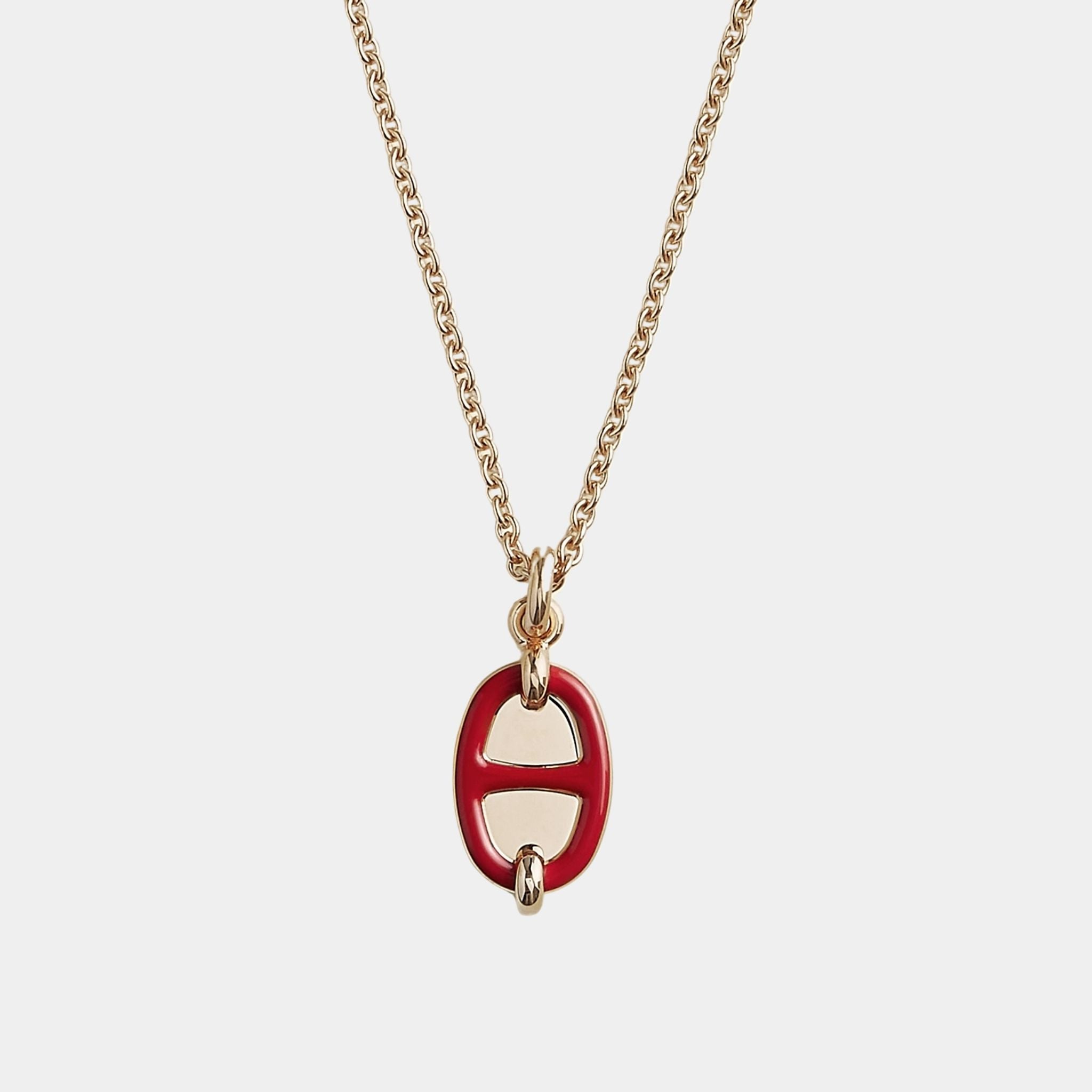 Hermes Mini Maillon Pendant Small Model Gold Plated, Rouge Vif
