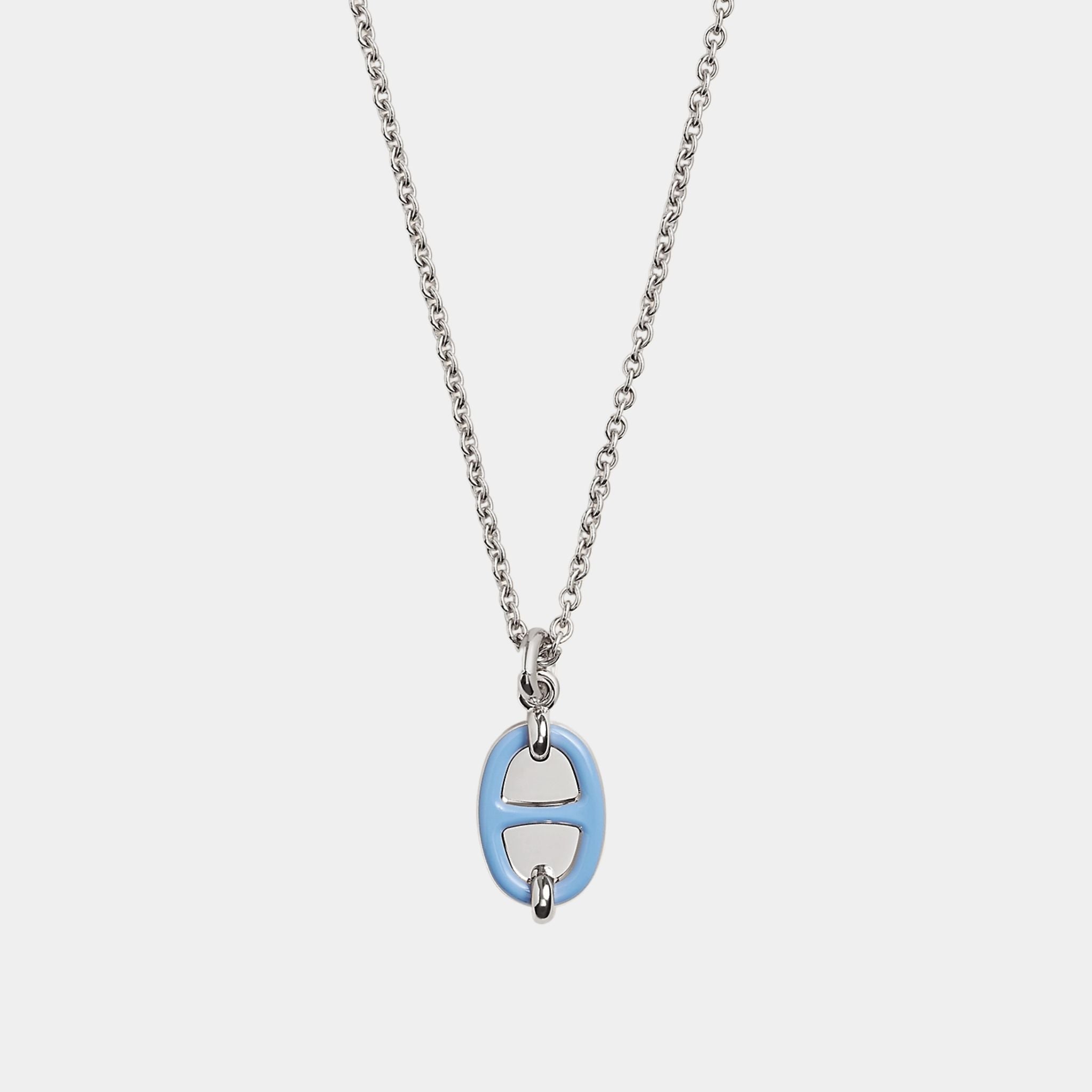Hermes Mini Maillon Pendant Small Model Palladium Plated, Bleu De Lille