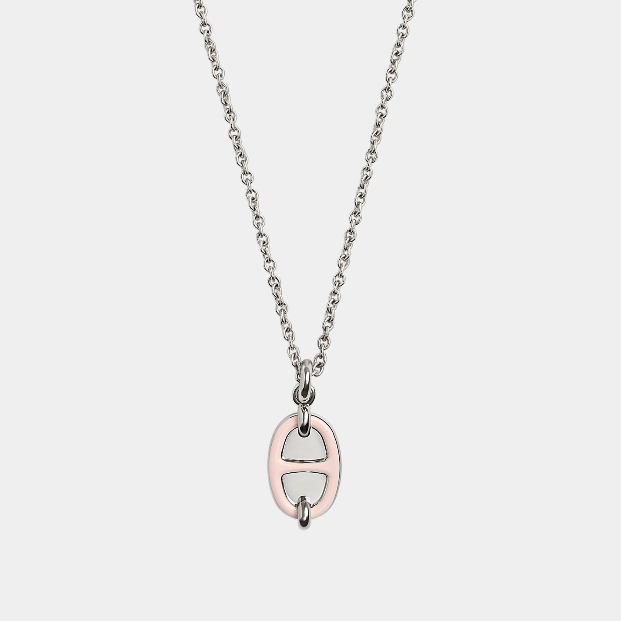 Hermes Mini Maillon Pendant Small Model Palladium Plated, Rose Candeur