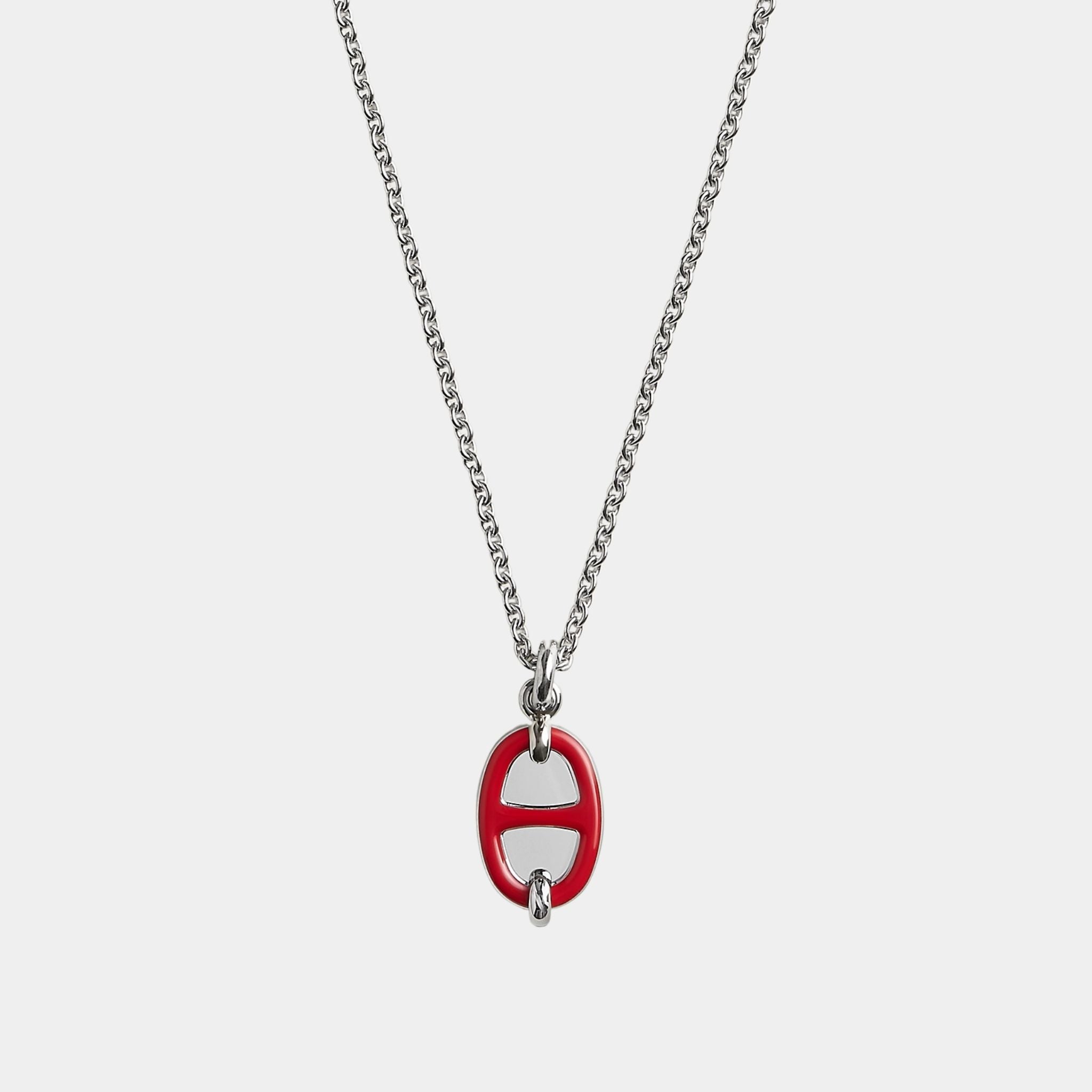 Hermes Mini Maillon Pendant Small Model Palladium Plated, Rouge Vif