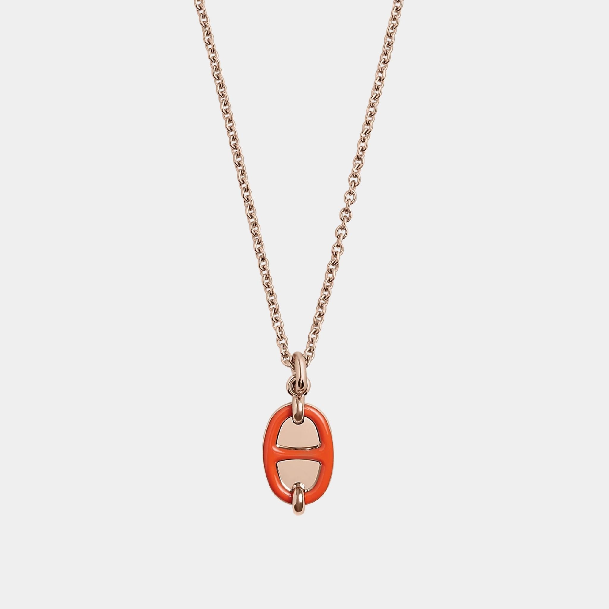 Hermes Mini Maillon Pendant Small Model Rose Gold Plated, Orange, Close
