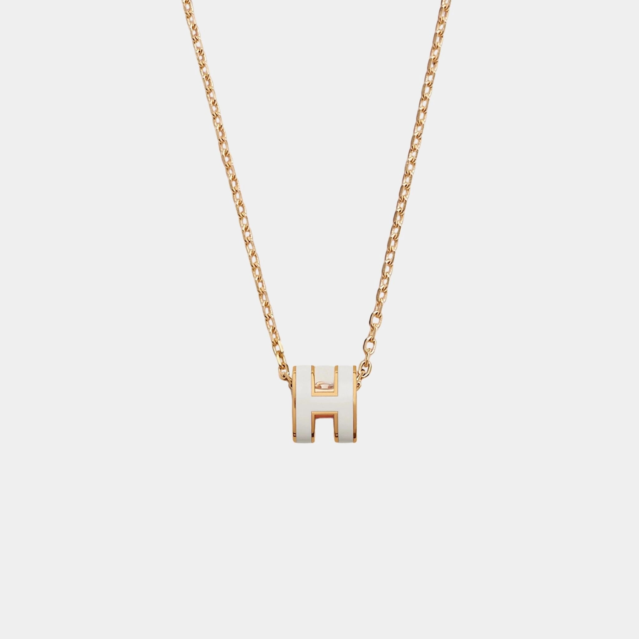 Hermes Mini Pop H Pendant Gold Plated, Blanc