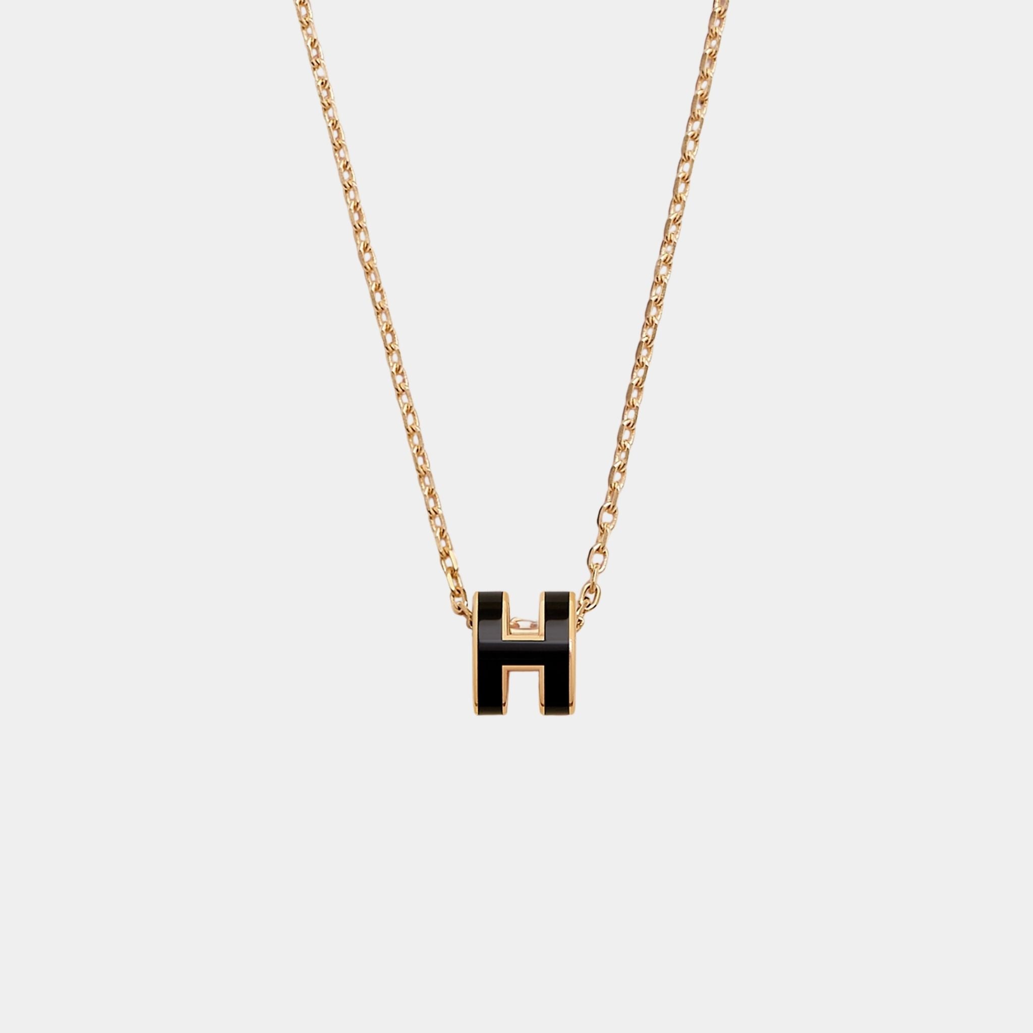 Hermes Mini Pop H Pendant Gold Plated, Noir