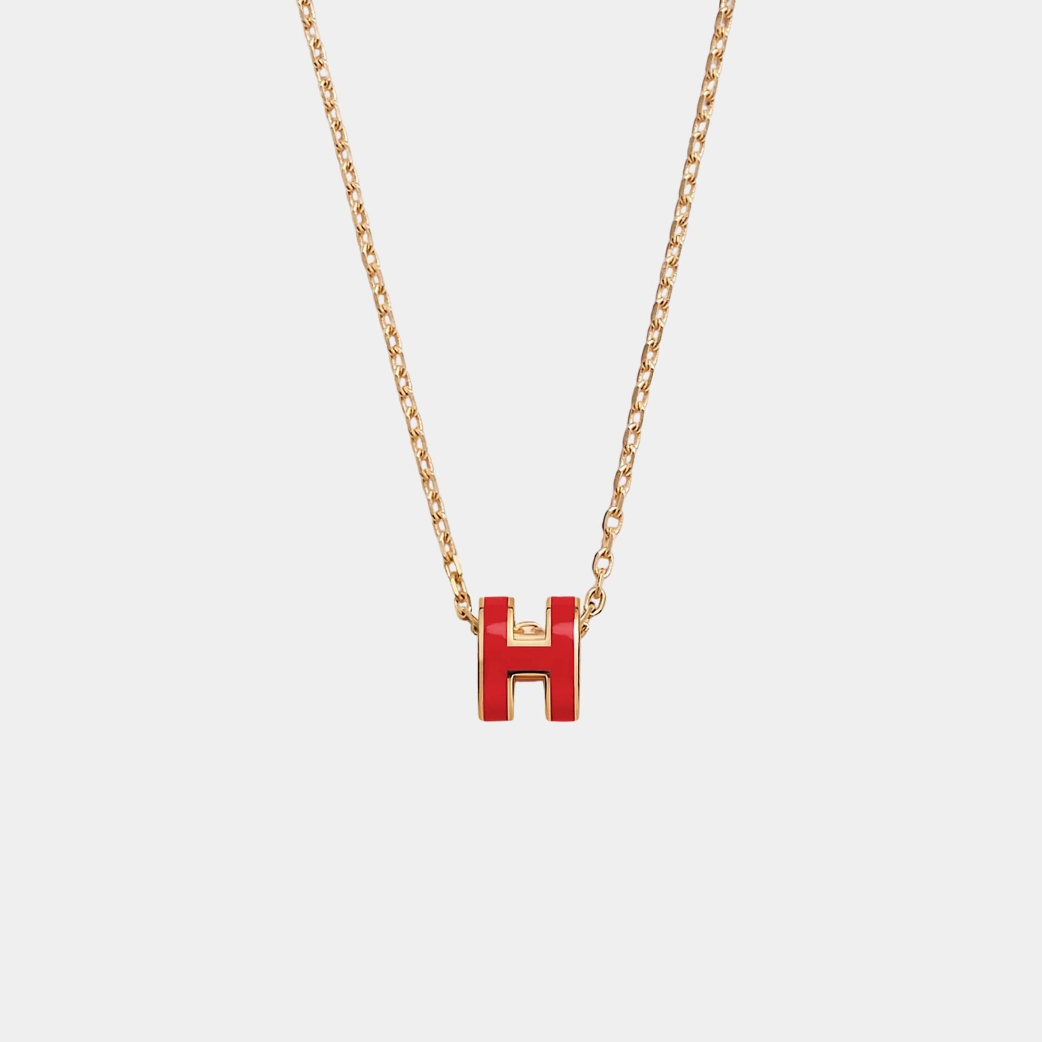 Hermes Mini Pop H Pendant Gold Plated, Rouge Vif