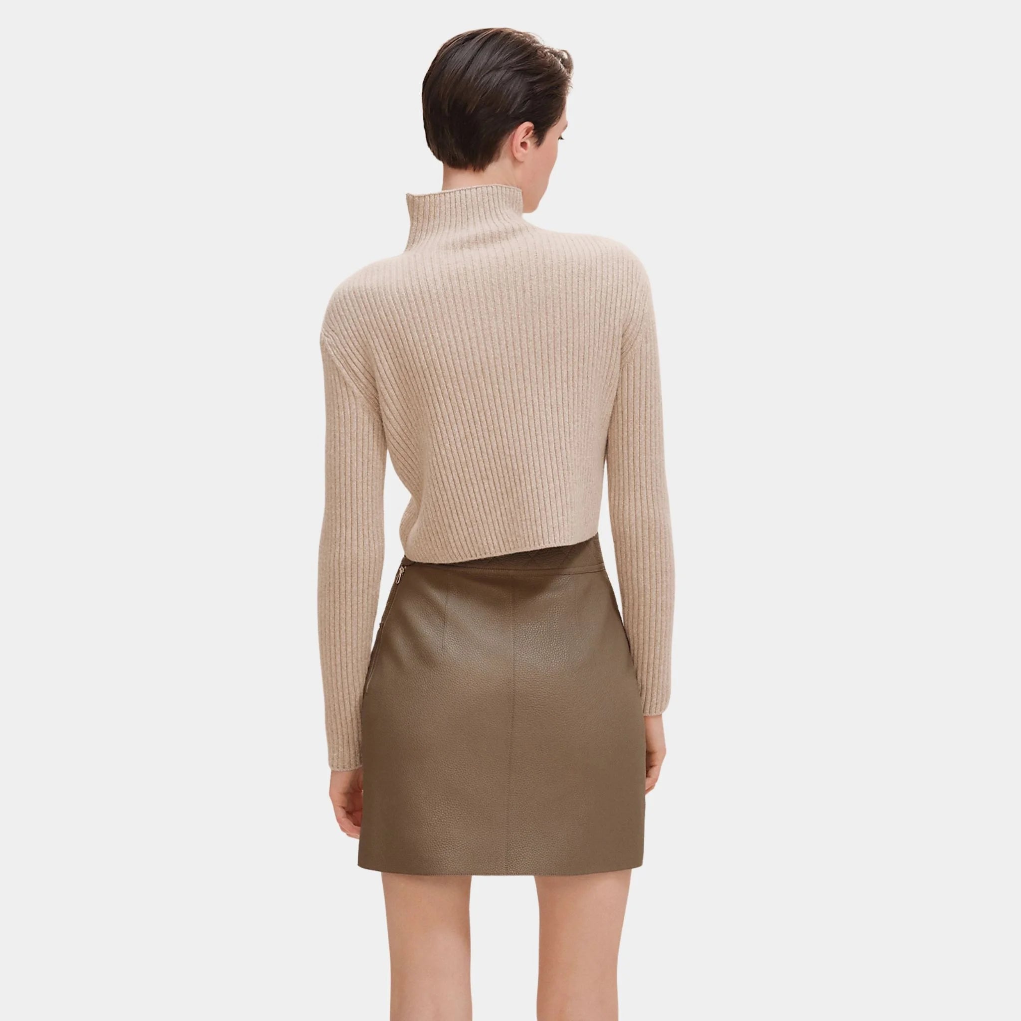 Hermes Mini Skirt in Washed Deer with Quilted Detail, Gris Etoupe, Model, Back