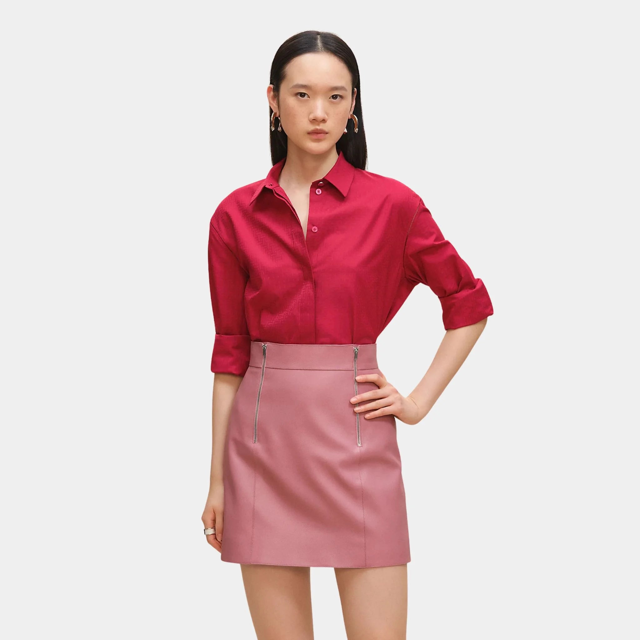 Hermes Miniskirt in Grained Goatskin, Rose Finch, Front