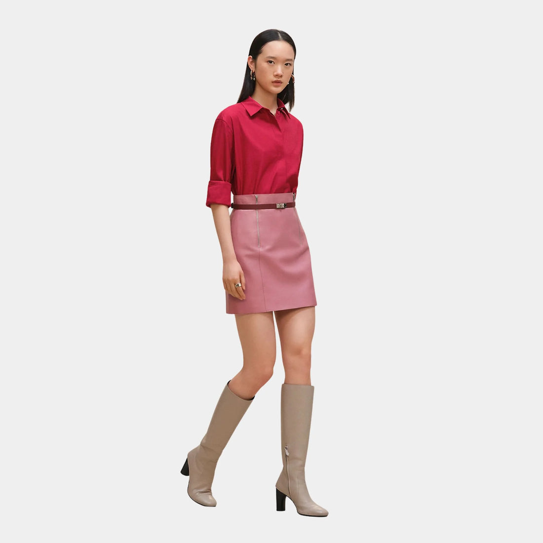 Hermes Miniskirt in  Grained Goatskin, Rose Finch, Model