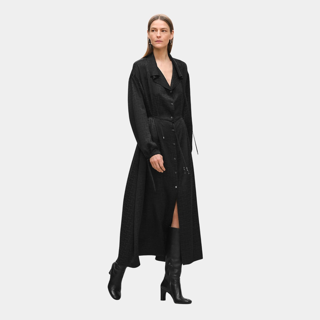 Hermes Mosaique Drawstring Long Dress, Noir, Front