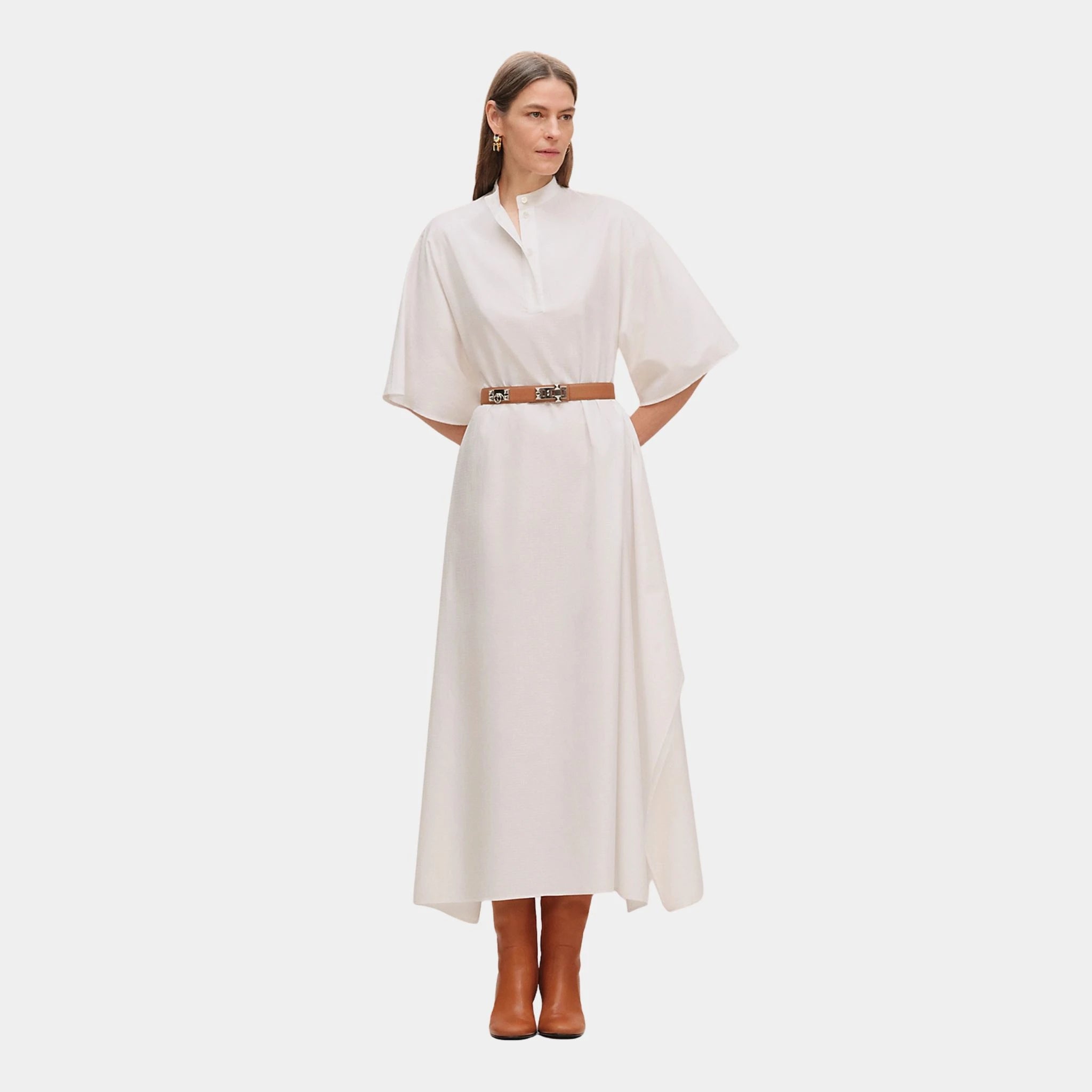 Hermes Mosaique Prairie Dress in Gauze, Blanc, Front