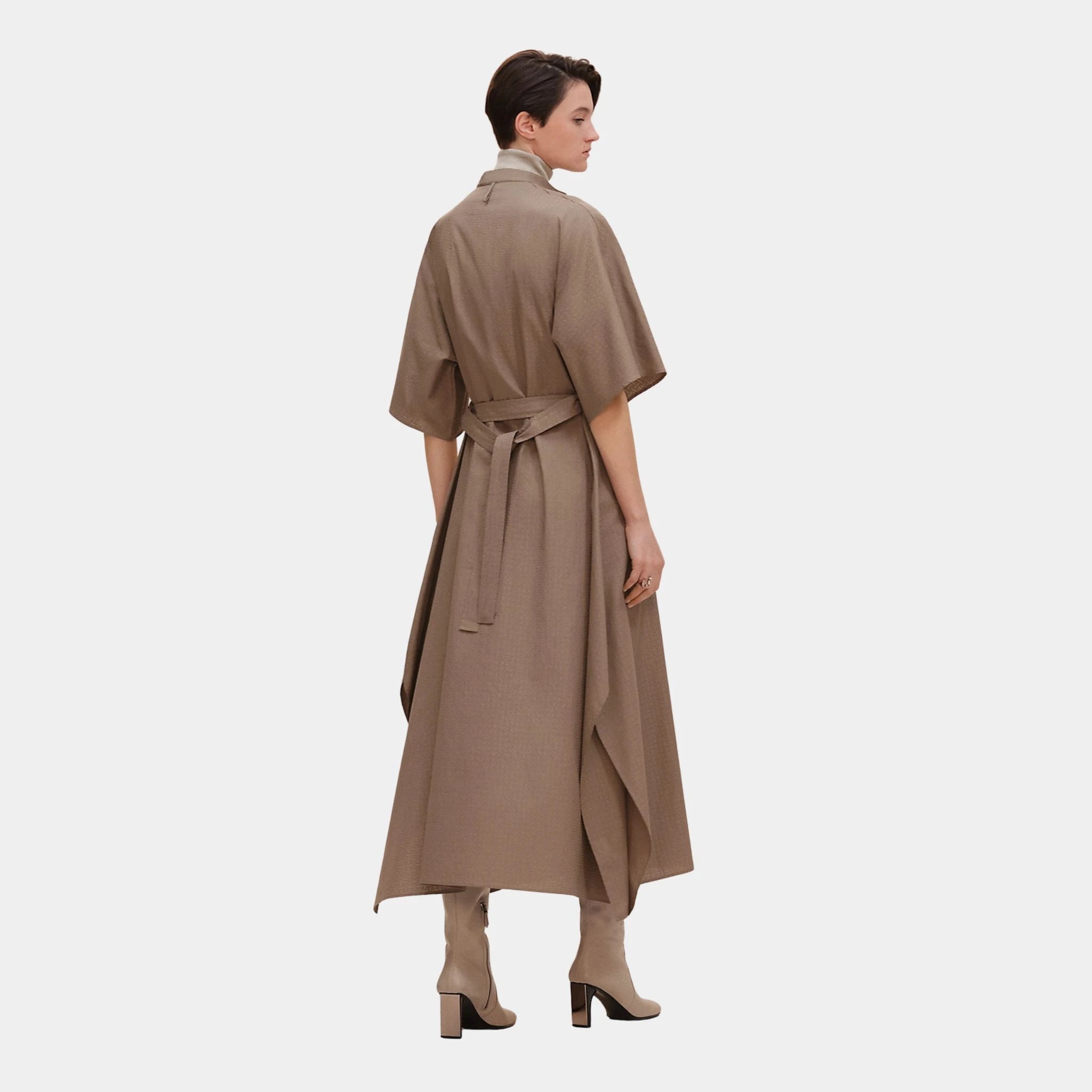 Hermes Mosaique Prairie Dress in Gauze, Gris, Etoupe, Back