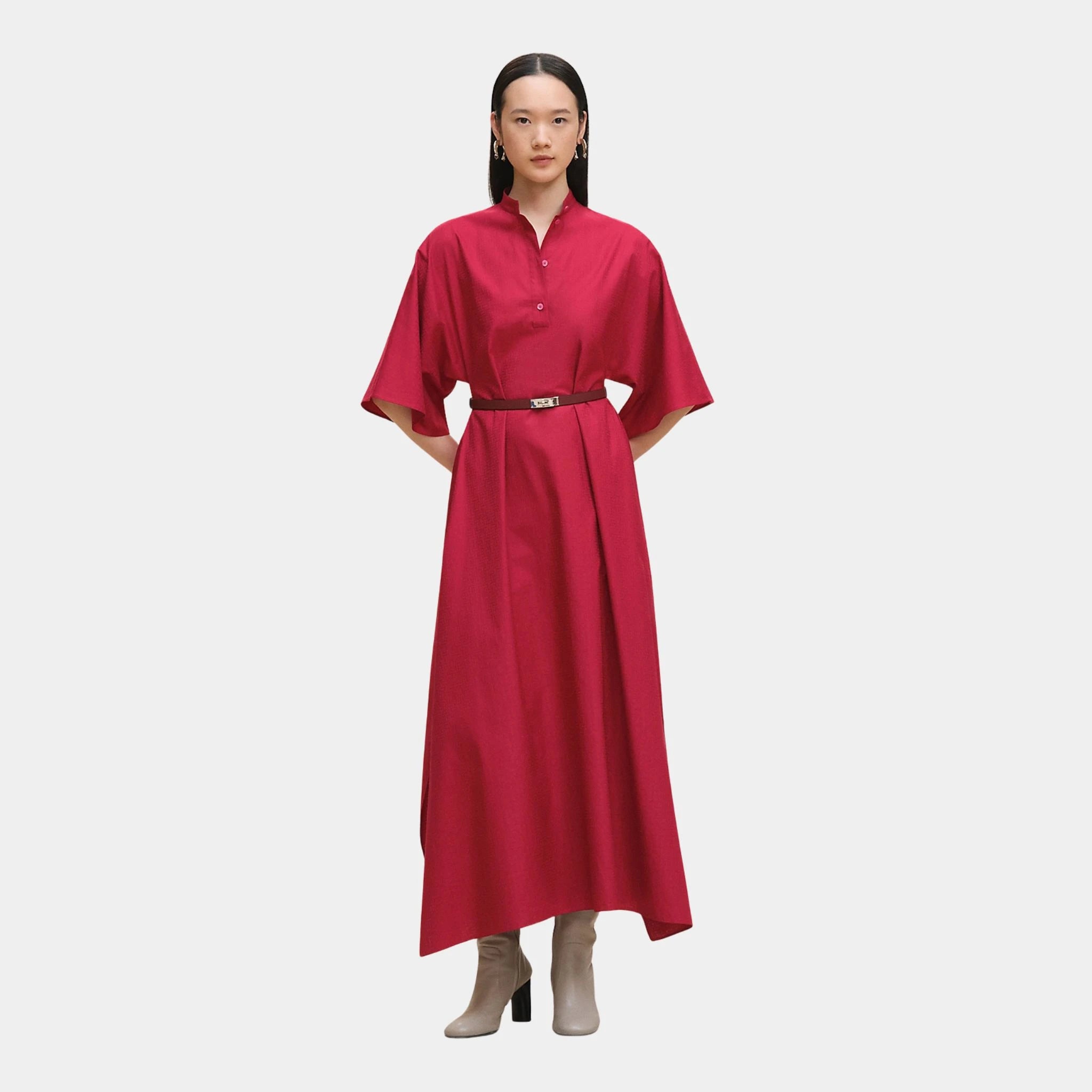 Hermes Mosaique Prairie Dress in Gauze, Rose Framboise, Front