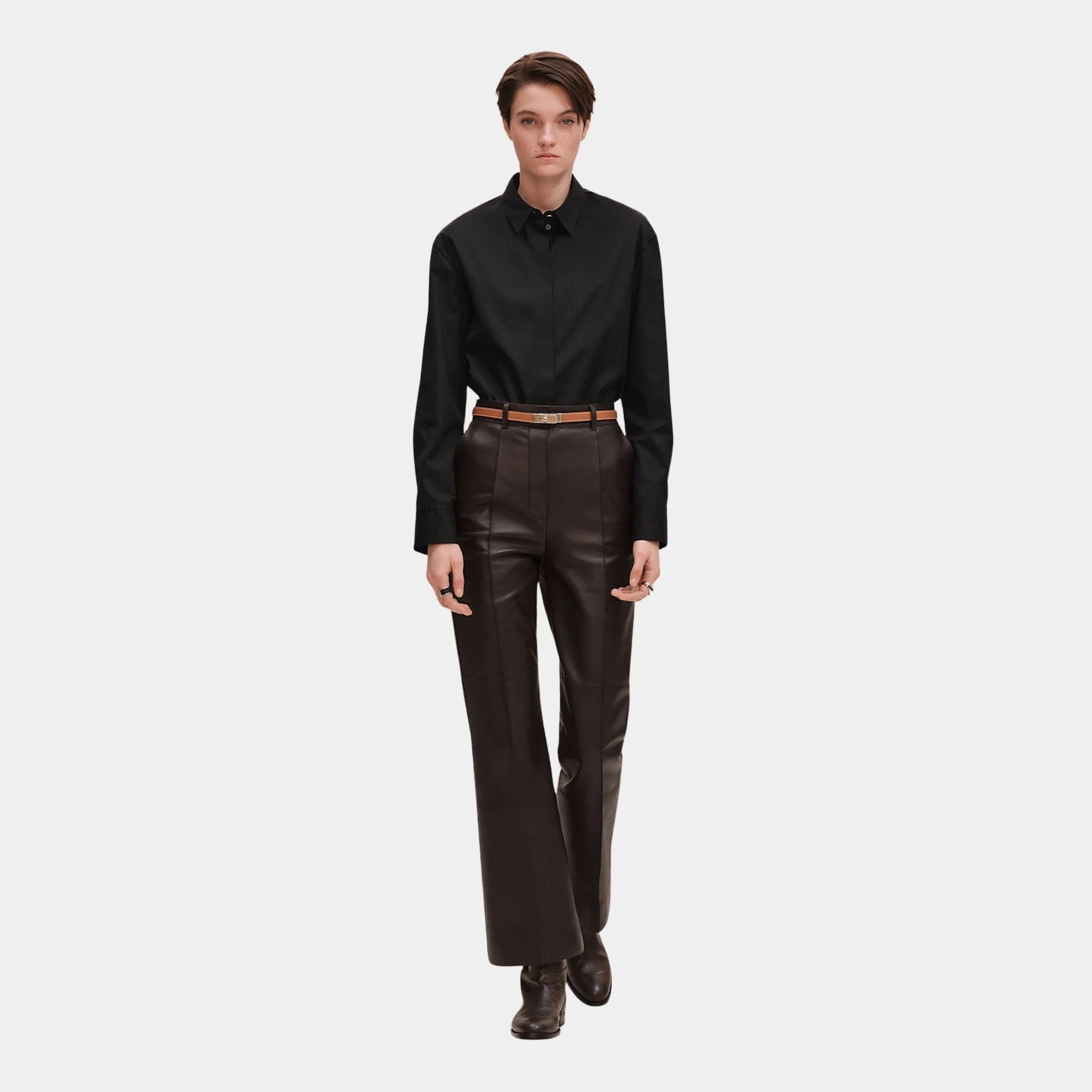 Hermes Mosaique Shirt in Gauze, Noir, Front