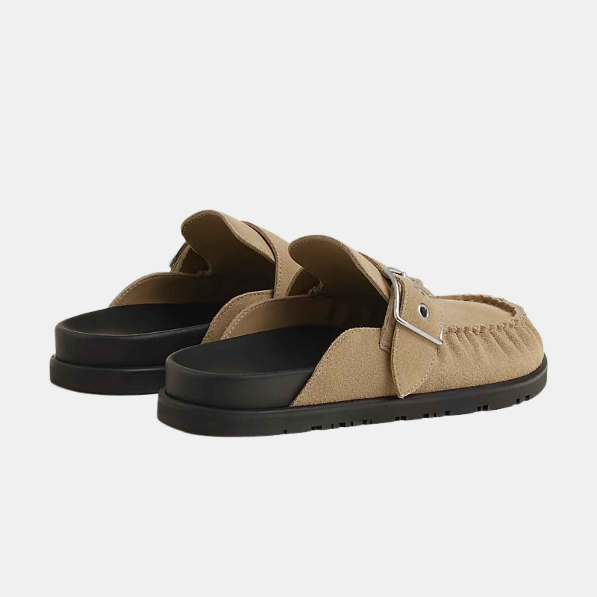 Hermes Mules Key Suede Calfskin, Beige Lin, Back