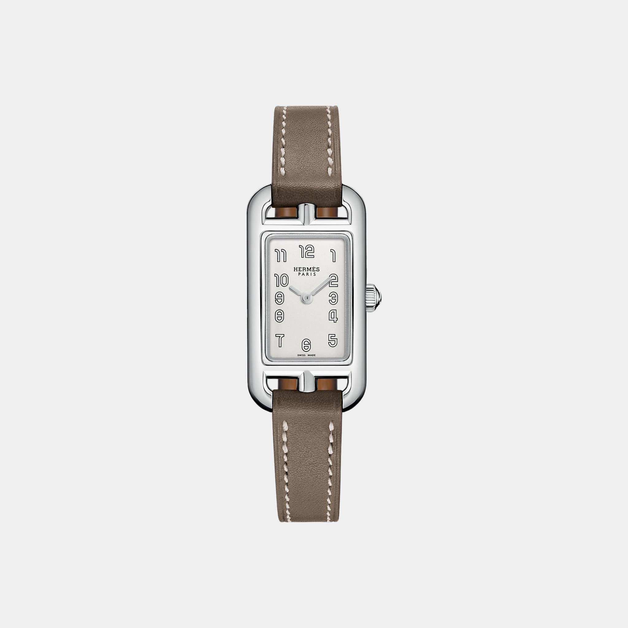 Hermes Nantucket 29 mm Watch With Etoupe Swift Calfskin Strap