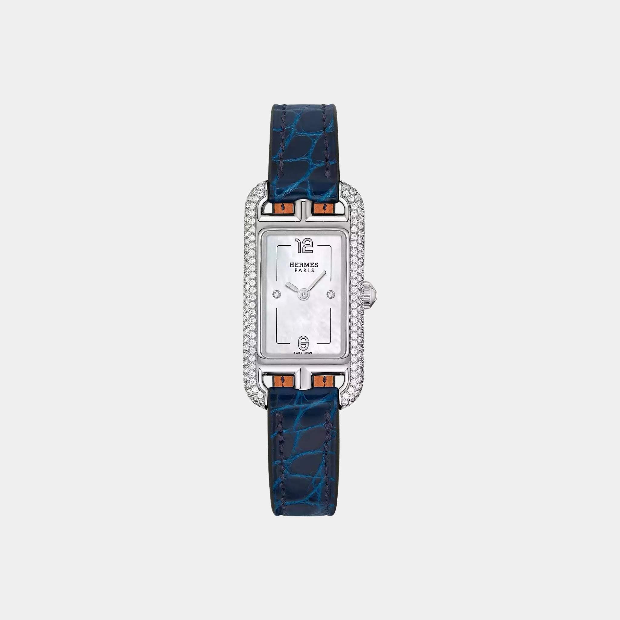 Hermes Nantucket 29 mm Watch In Sapphire Blue Alligator Strap