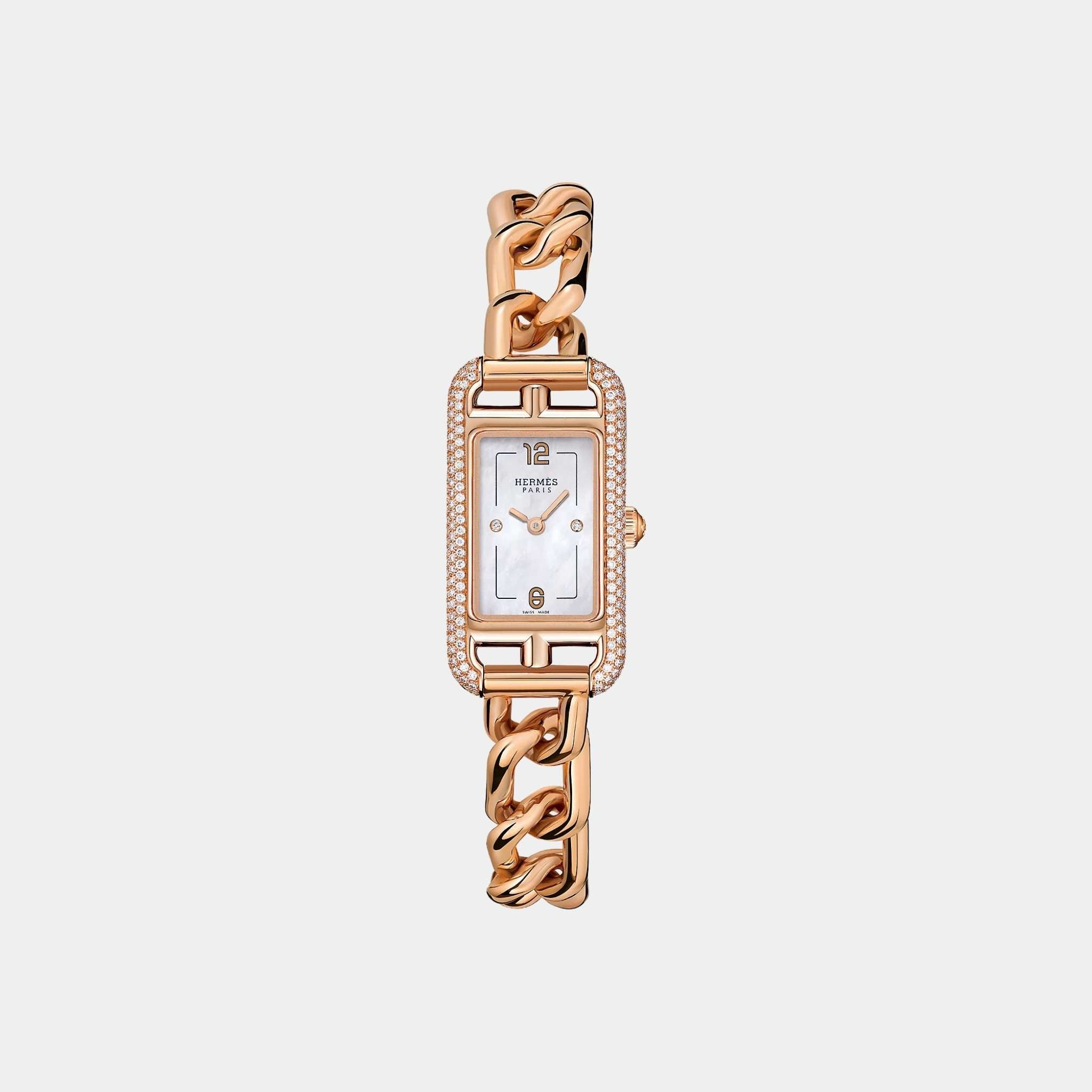Hermes Nantucket Rose Gold 29 mm Watch With Jeweled Setting