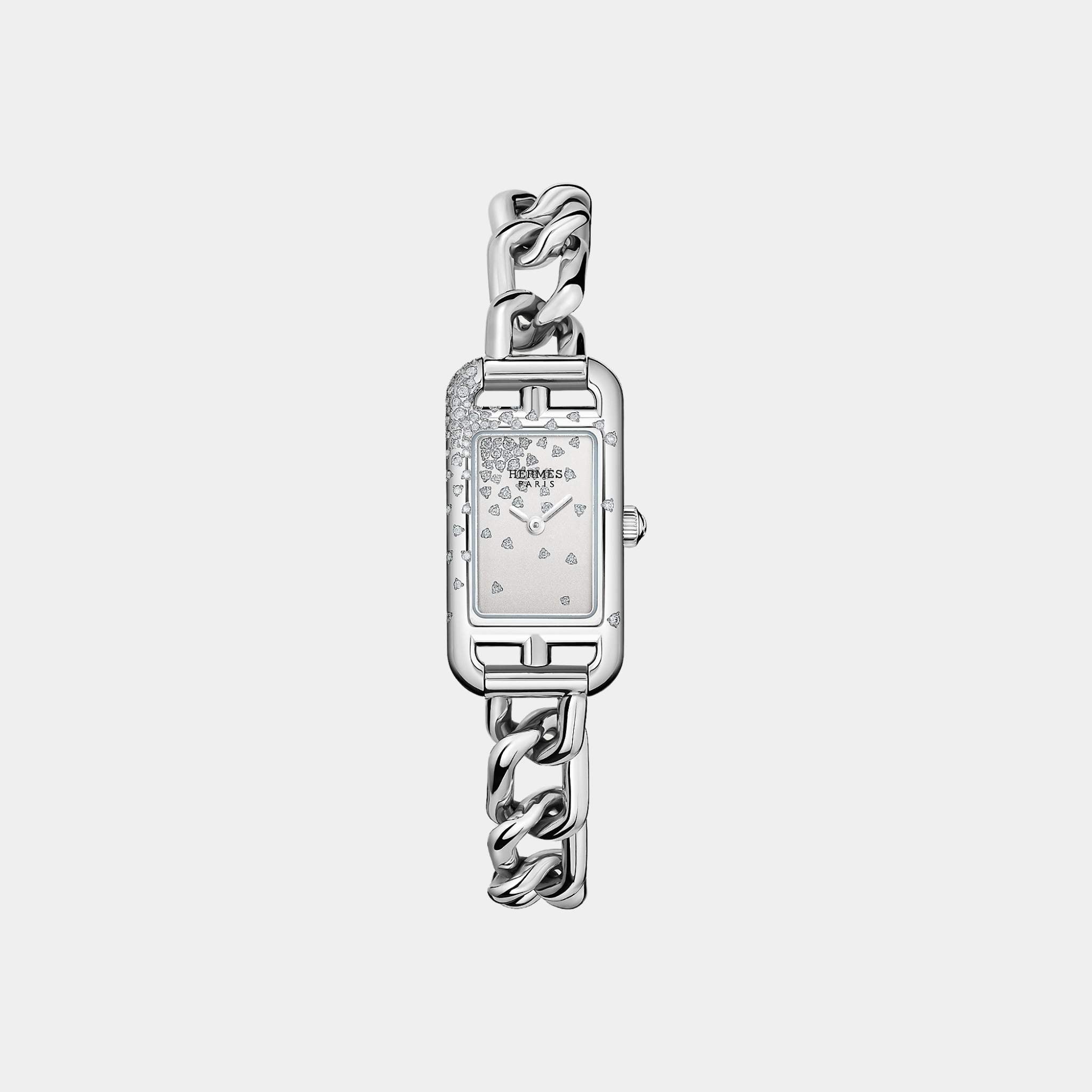 Hermes Nantucket Steel 29 mm Watch With Rhodium-Plated And Set Dial