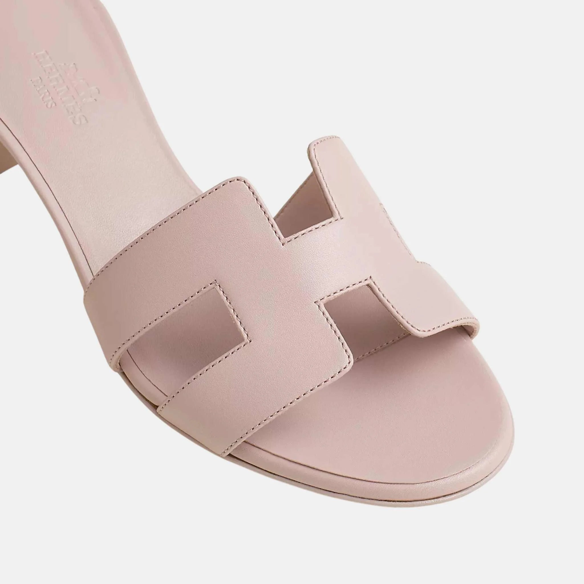 Hermes Oasis Sandals Calfskin, White, Rose Canan, Top