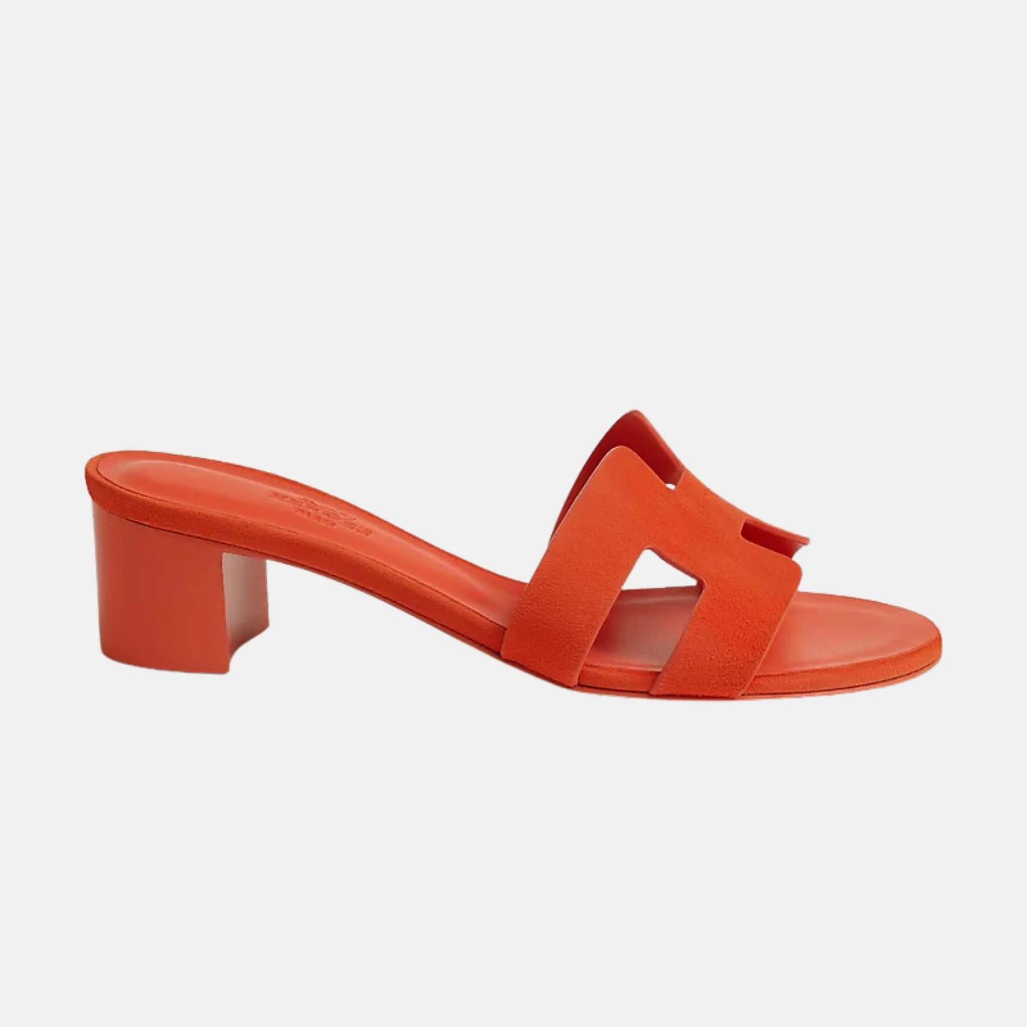 Hermes Oasis Sandals Suede Goatskin, Orange Corail, Side