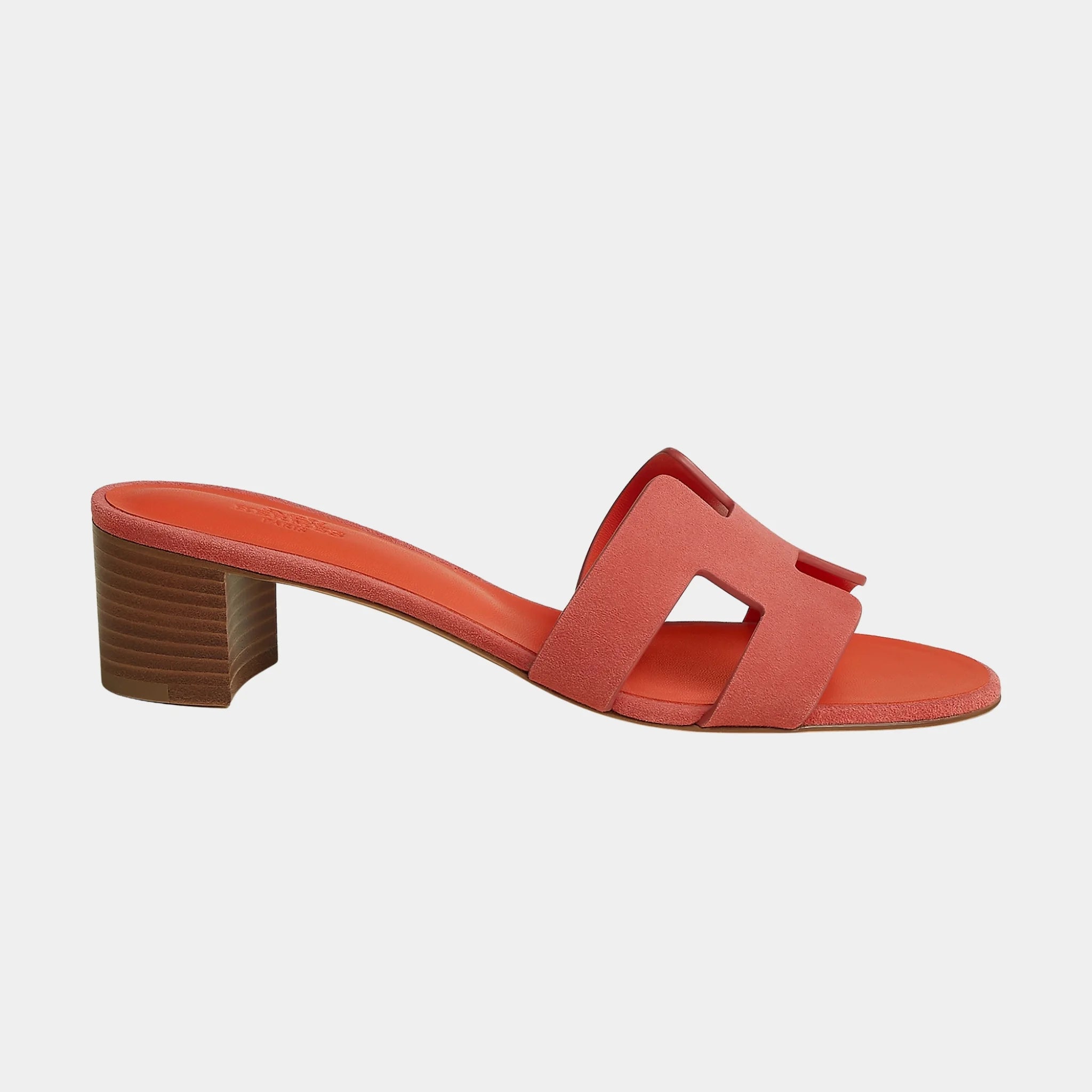 Hermes Oasis Sandals Suede Goatskin, Rose Antique, Orange H, Side