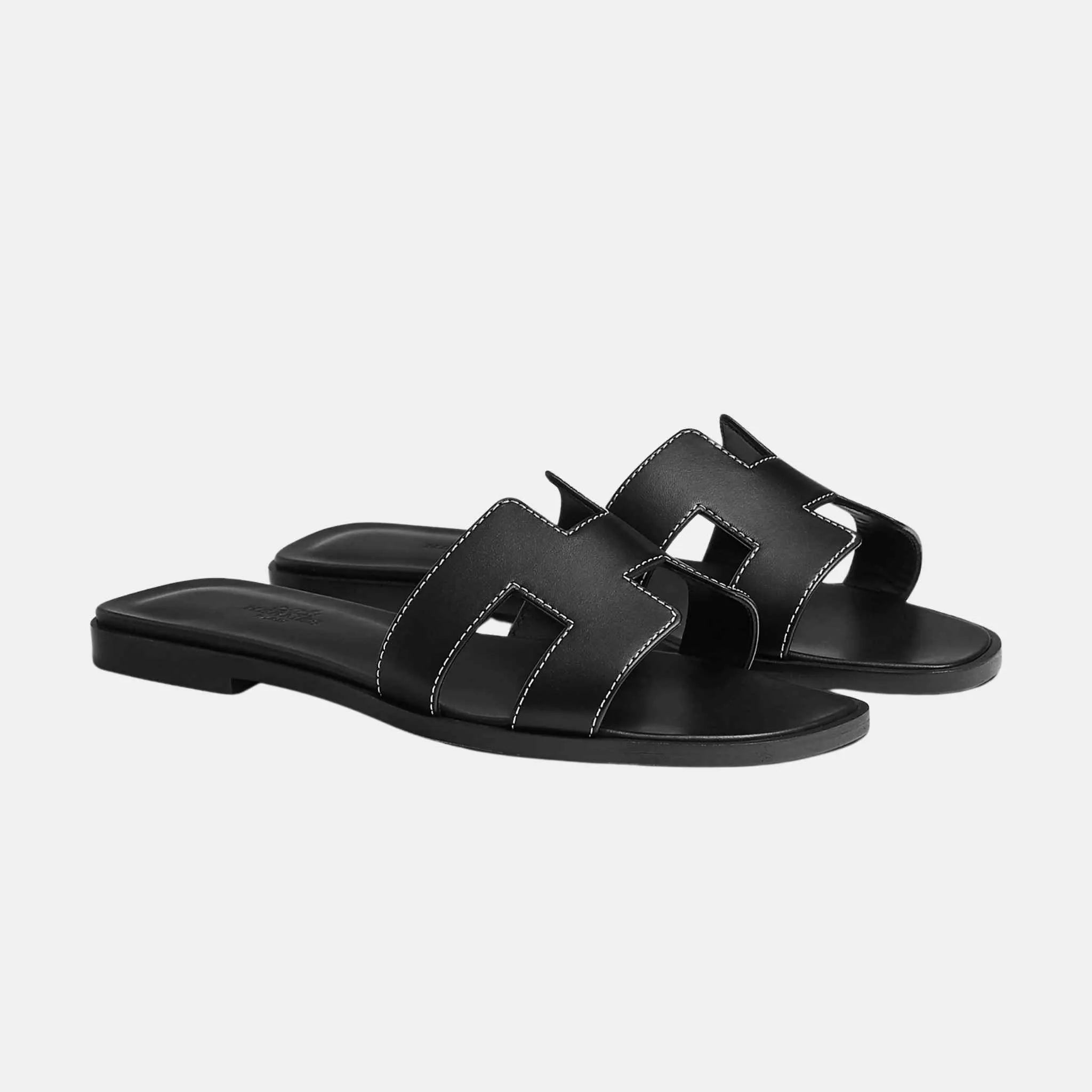 Hermes Oran Sandal Box Calfskin, Noir, Front