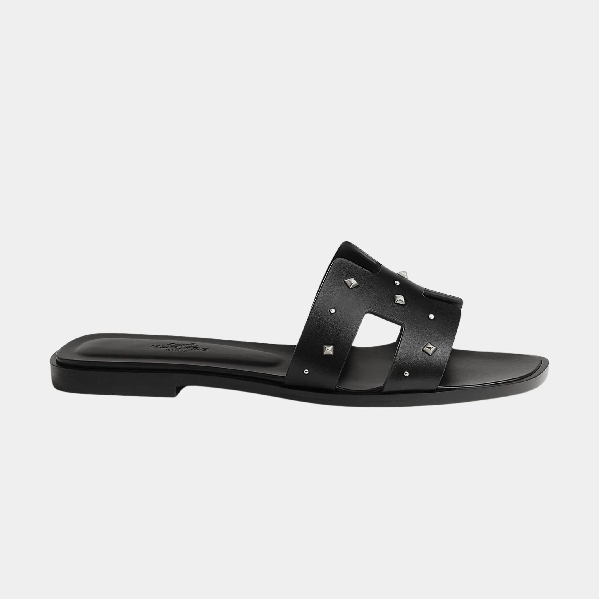 Hermes Oran Sandal Calfskin with Medor Studs, Noir, Side