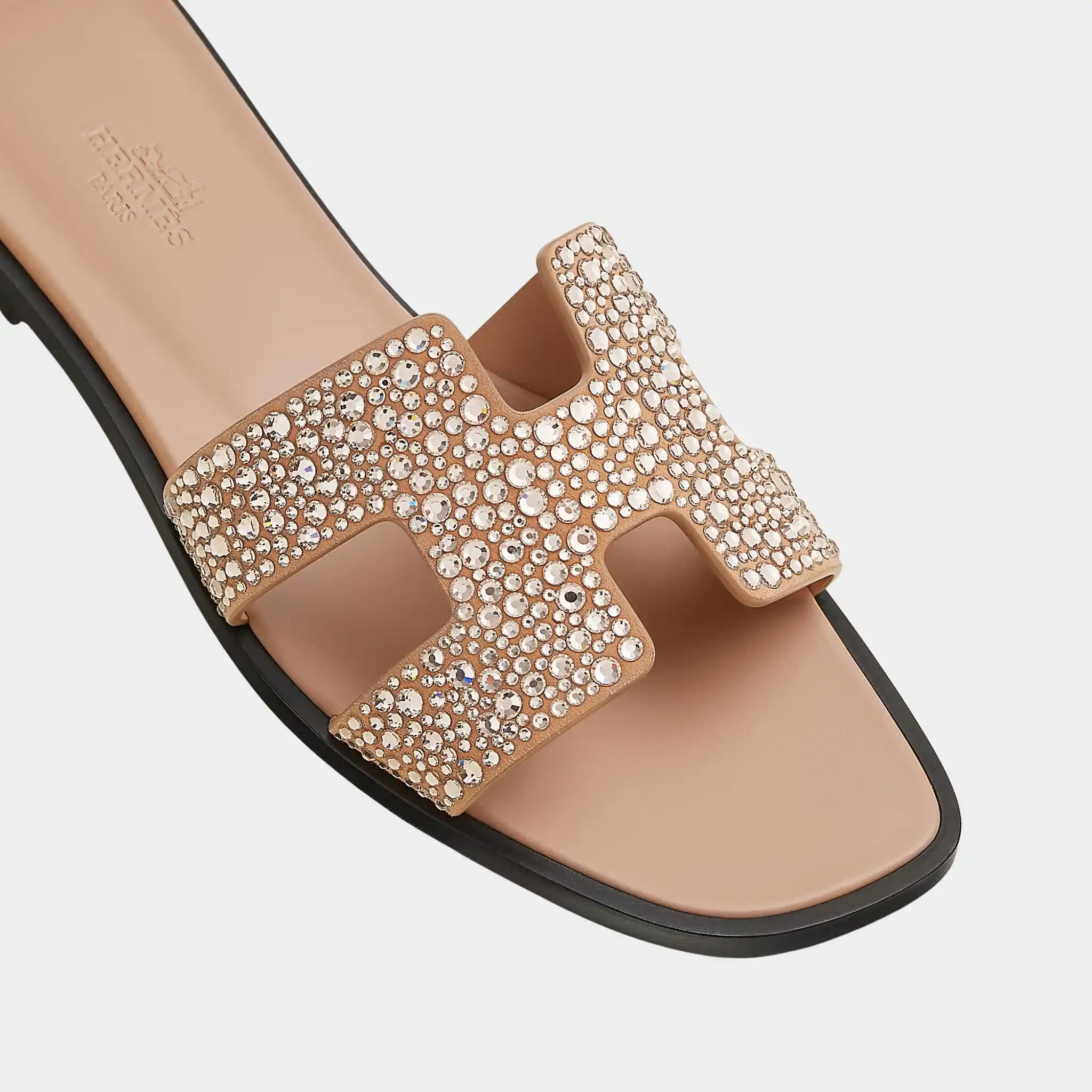 Hermes Oran Sandal Goatskin With Rhinestone Details, Beige Perlino, Top